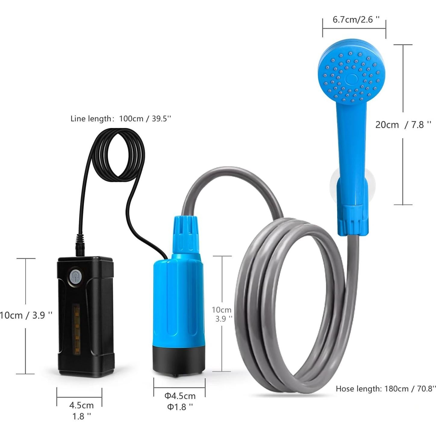 Ducha Portátil AZXJC con Iluminación LED y Batería 2.8x9.5 in