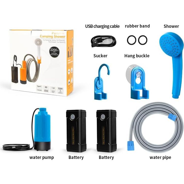 Ducha Portátil AZXJC con Iluminación LED y Batería 2.8x9.5 in