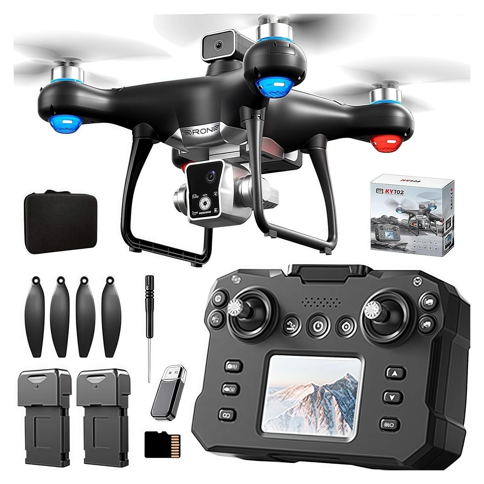 Drone KY102 QAONIE con Controlador Pantalla 4K y 2 Baterías