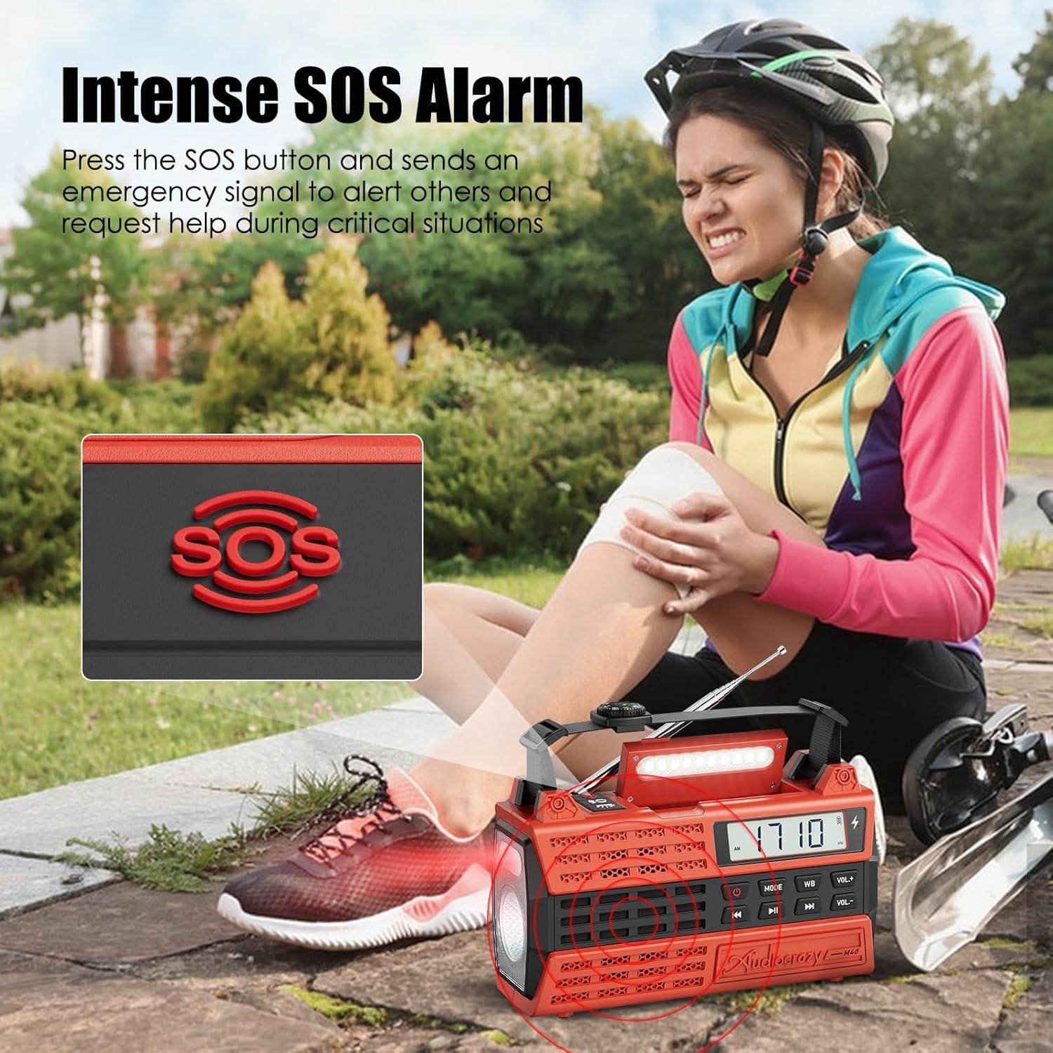 Radio de Emergencia Audiocrazy AM/FM/NOAA 5000mAh Solar Manivela