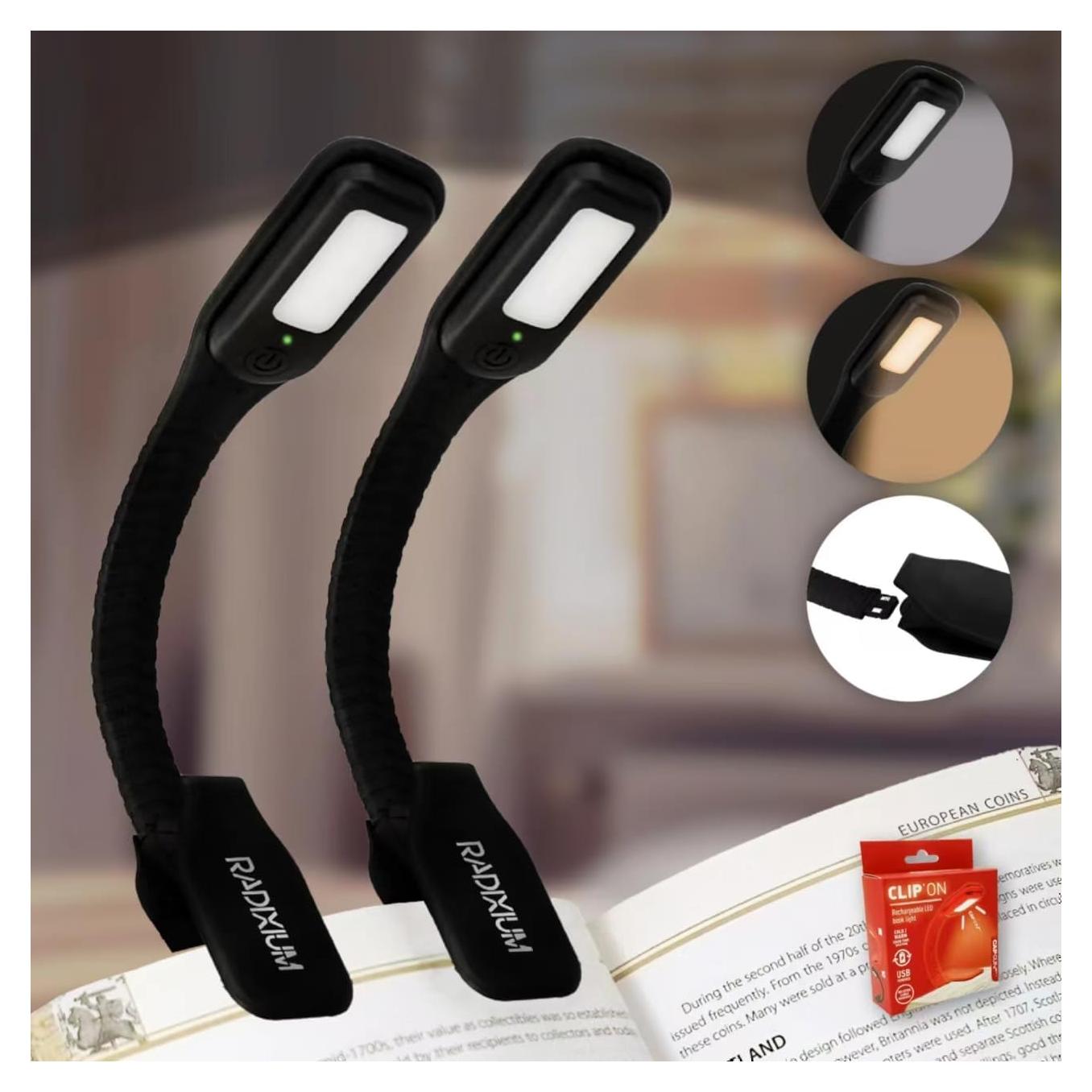 Luz de Lectura LED Radixium AI4500BM, Recargable, 3 Temperaturas