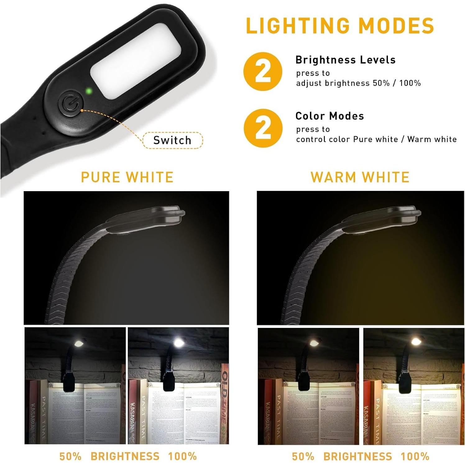 Luz de Lectura LED Radixium AI4500BM, Recargable, 3 Temperaturas