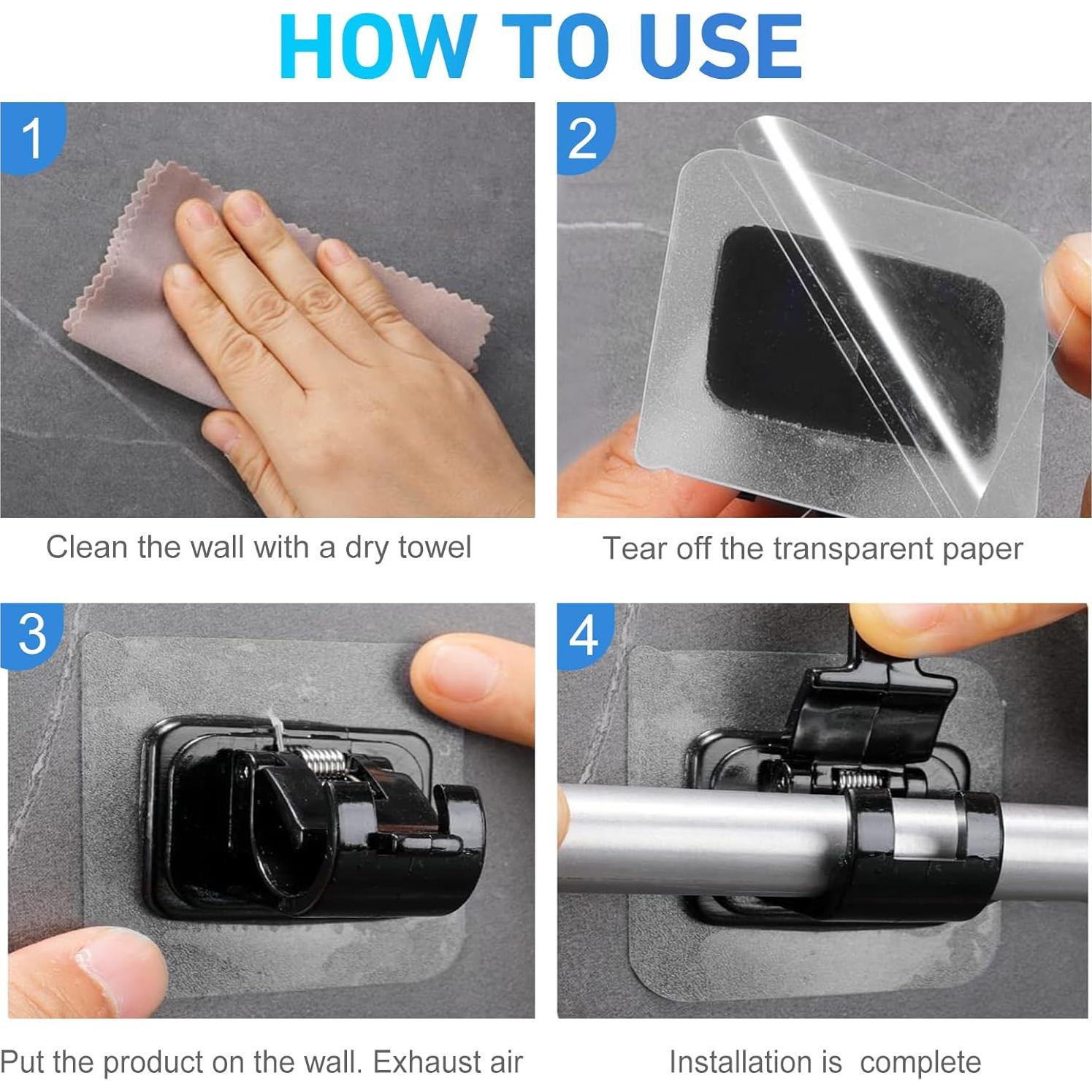 12PCS Black No Drill Curtain Rod Brackets Self Adhesive Curtain Rod Holder No Drilling Curtain Rod Hooks Nail Free Adjustable Curtain Rod Holders Curtain Hangers for Bathroom Kitchen LivingRoom