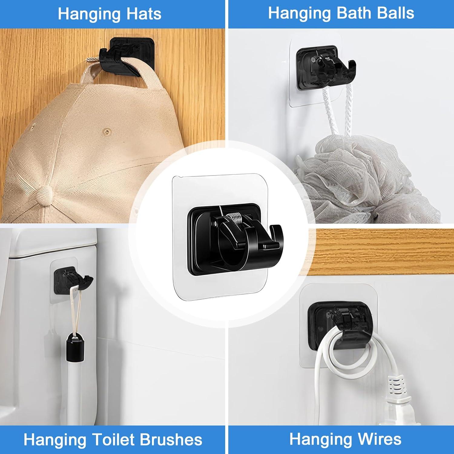 12PCS Black No Drill Curtain Rod Brackets Self Adhesive Curtain Rod Holder No Drilling Curtain Rod Hooks Nail Free Adjustable Curtain Rod Holders Curtain Hangers for Bathroom Kitchen LivingRoom