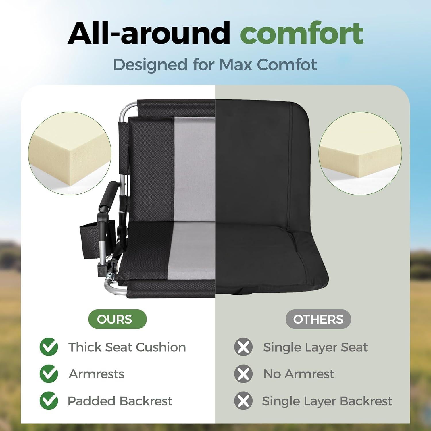 Silla de Estadio Plegable GREEN PARTY con Reposabrazos y Portavasos