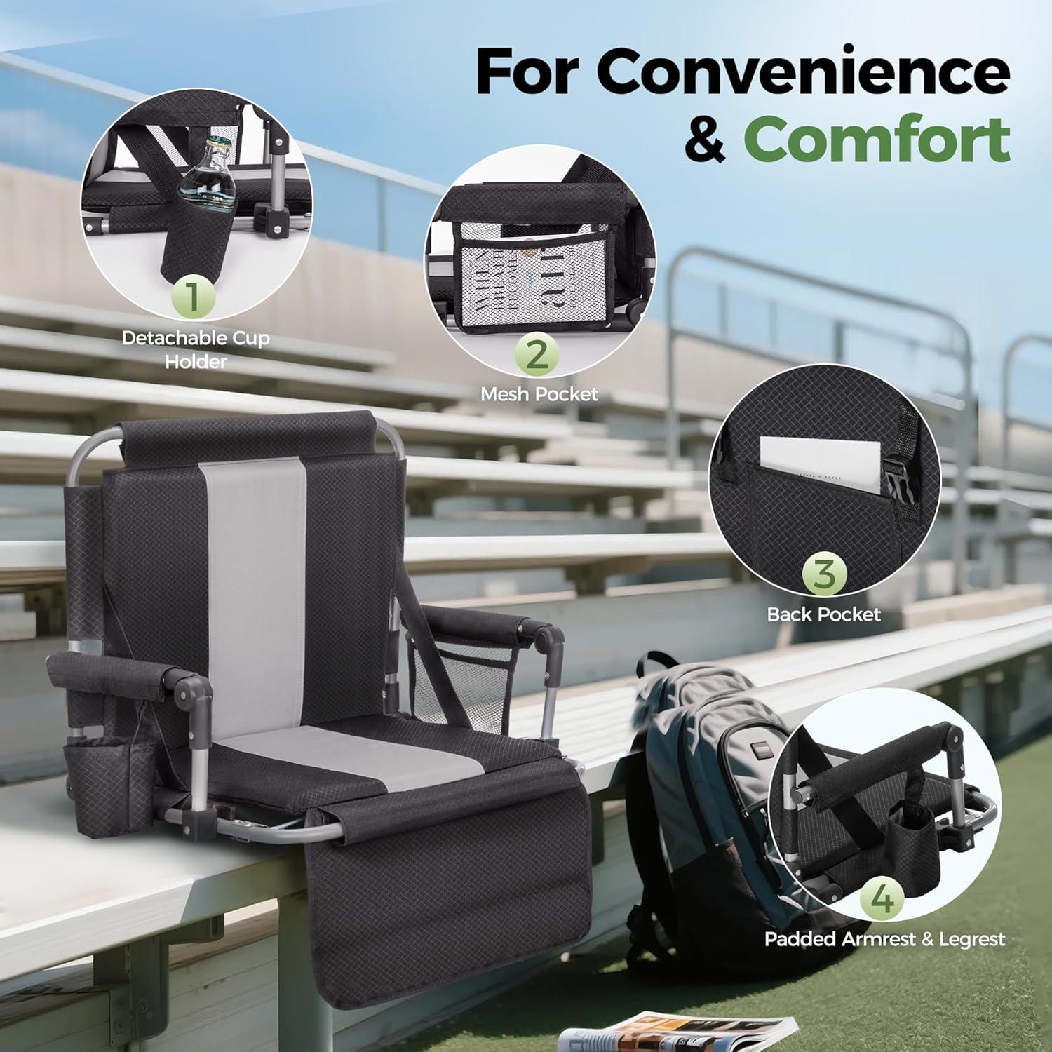 Silla de Estadio Plegable GREEN PARTY con Reposabrazos y Portavasos