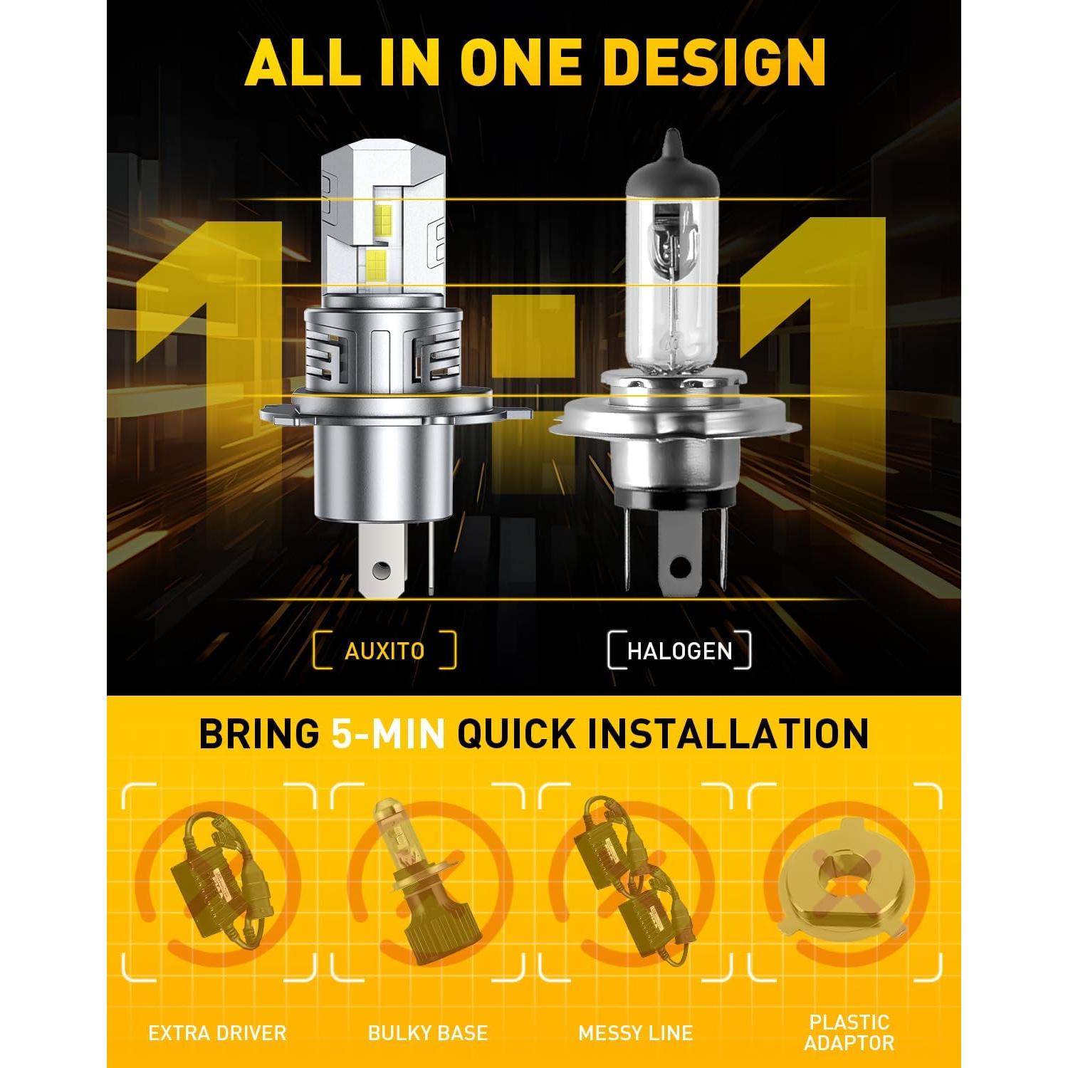 Bombillas H4 AUXITO 9003 LED 33000LM 6500K Conectar y Usar