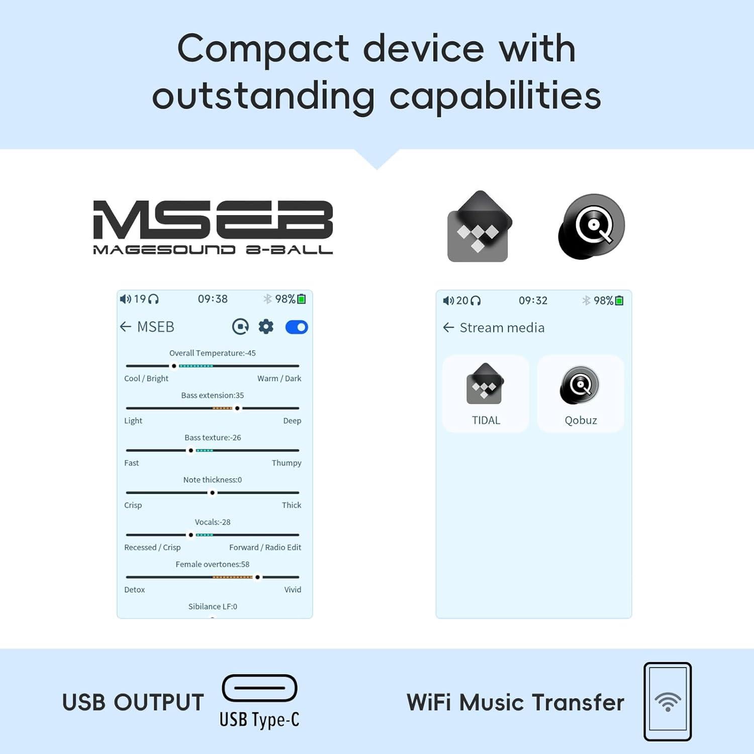 HiBy R1 HiFi MP3 Player with Bluetooth 5.1 Hi-Res Audio Certified DSD 256 Native Tidal Qobuz Player MSEB Tuning 3”Touchscreen 2TB Expanded Memory（Standard）