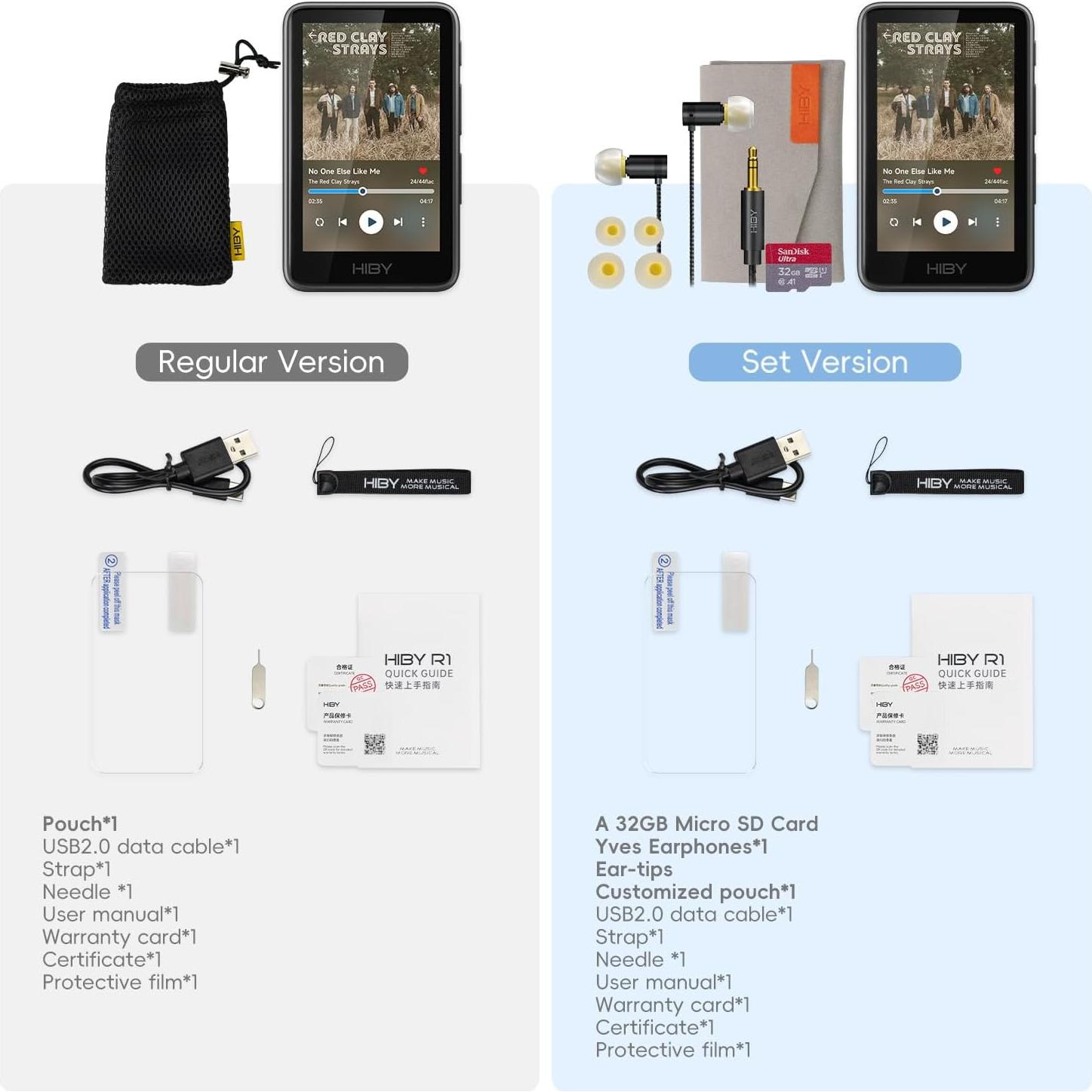 HiBy R1 HiFi MP3 Player with Bluetooth 5.1 Hi-Res Audio Certified DSD 256 Native Tidal Qobuz Player MSEB Tuning 3”Touchscreen 2TB Expanded Memory（Standard）