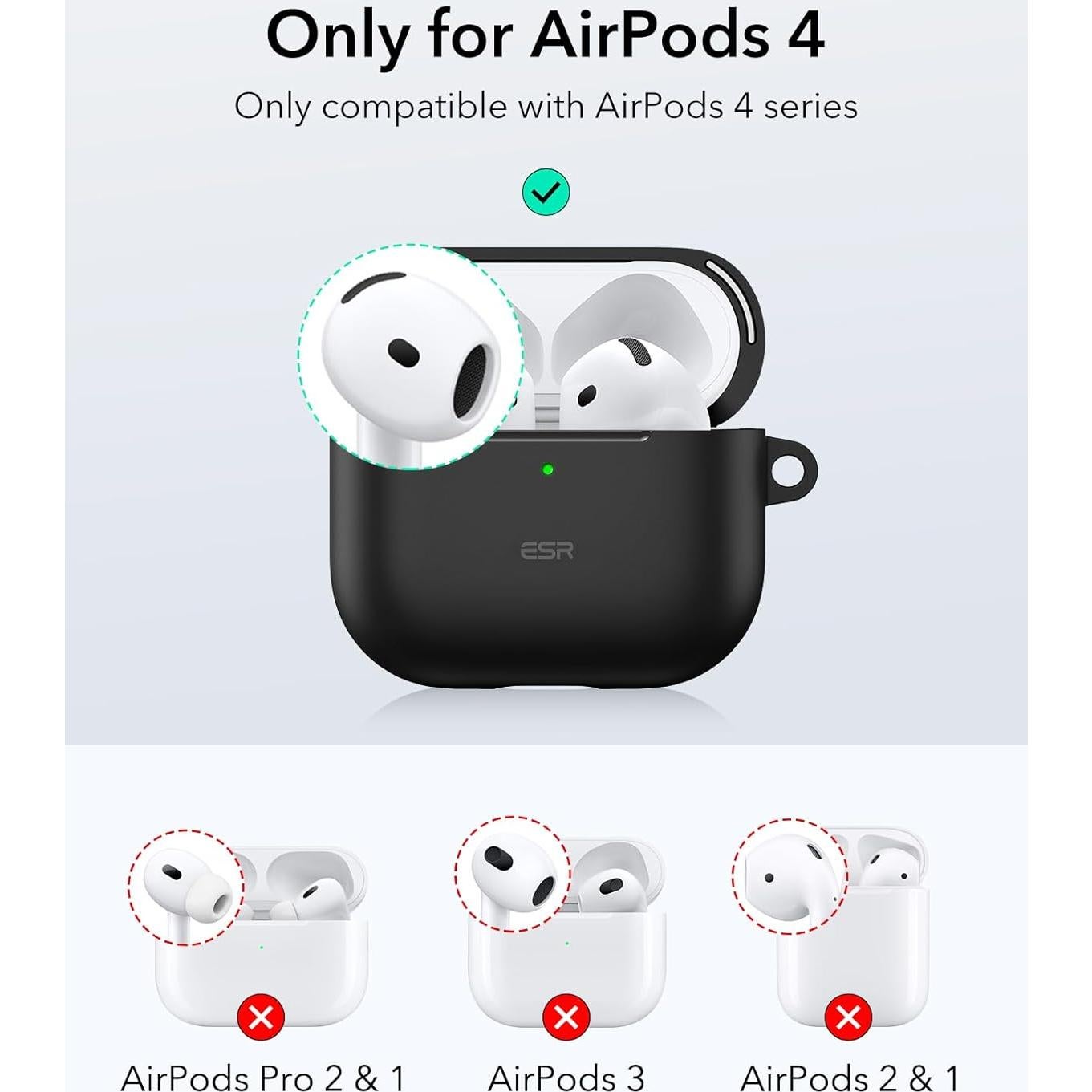 Funda de Silicona ESR para AirPods 4 (2024) USB-C, Negra