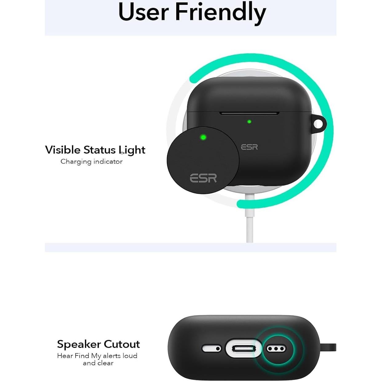 Funda de Silicona ESR para AirPods 4 (2024) USB-C, Negra