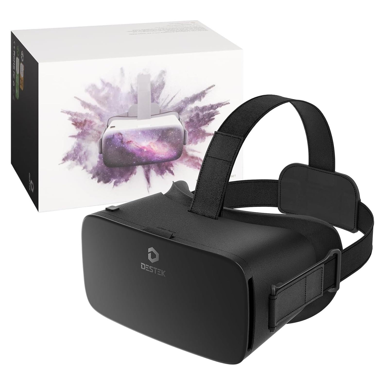 DESTEK V5 VR Headset for Phone, 110° FOV VR Goggles, Eyes Protected Anti-Blue HD Lenses Virtual Reality Headsets for iPhone 15/14/13/12/11, Samsung, Android - Black