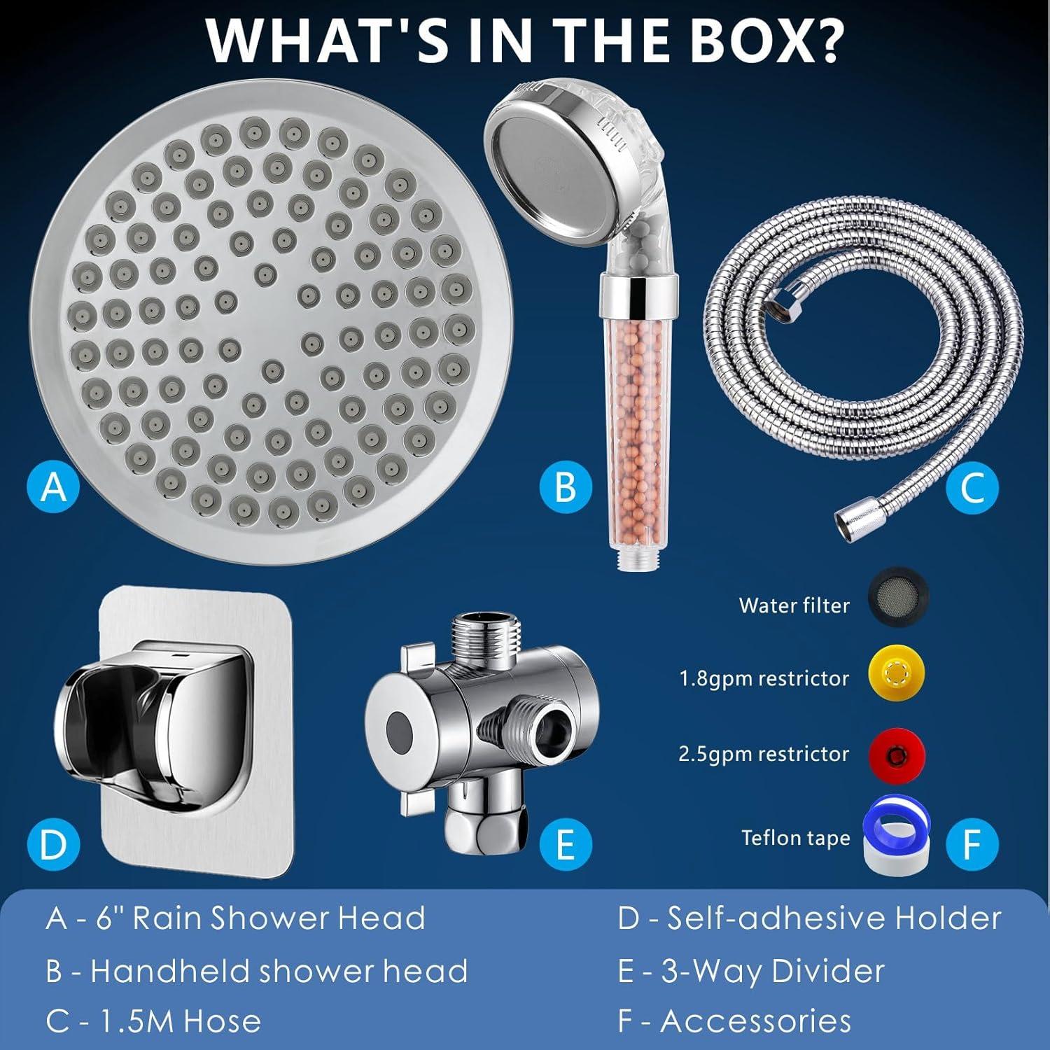 Cabezal de Ducha Voolan Alta Presión con Filtro y Manguera 150 cm