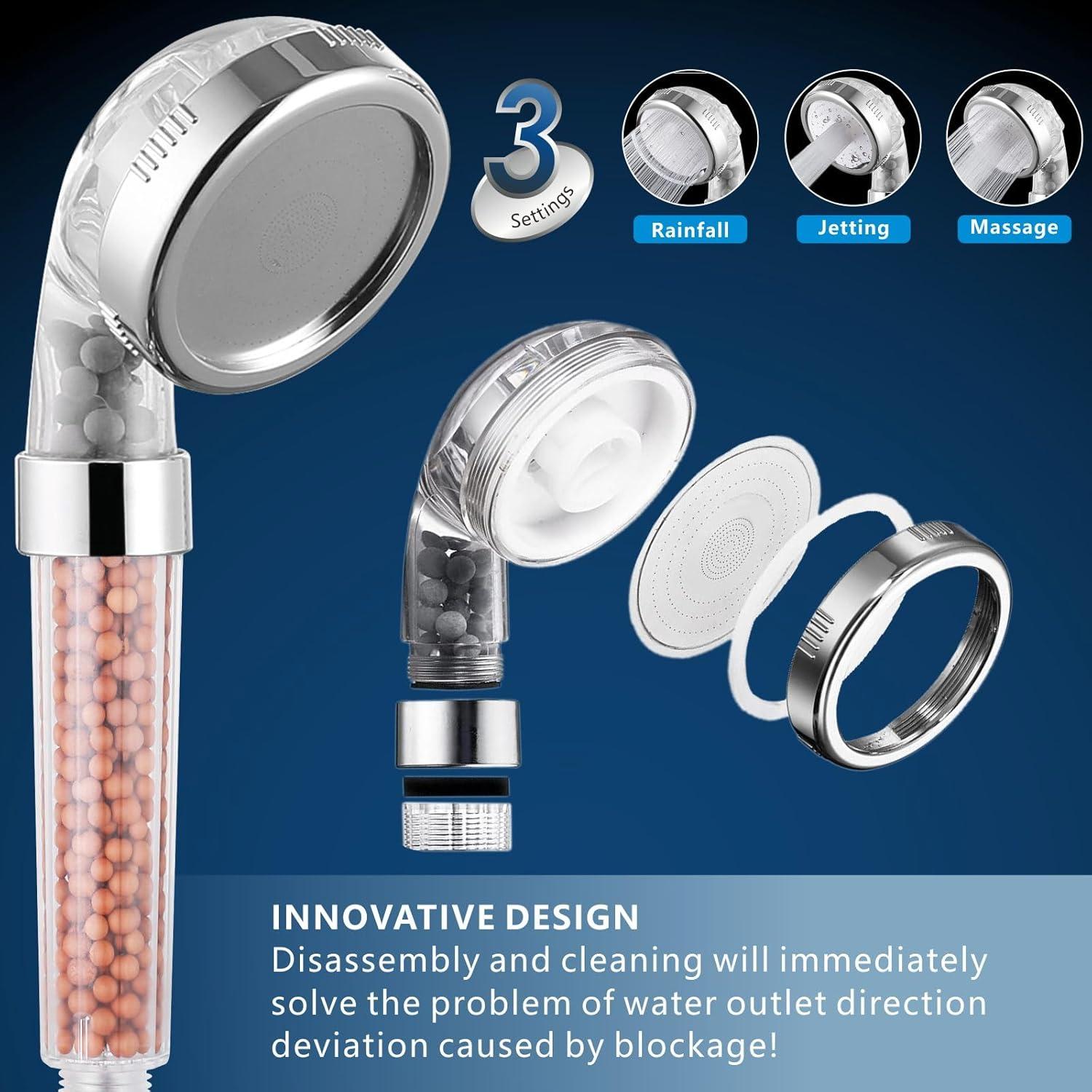Cabezal de Ducha Voolan Alta Presión con Filtro y Manguera 150 cm