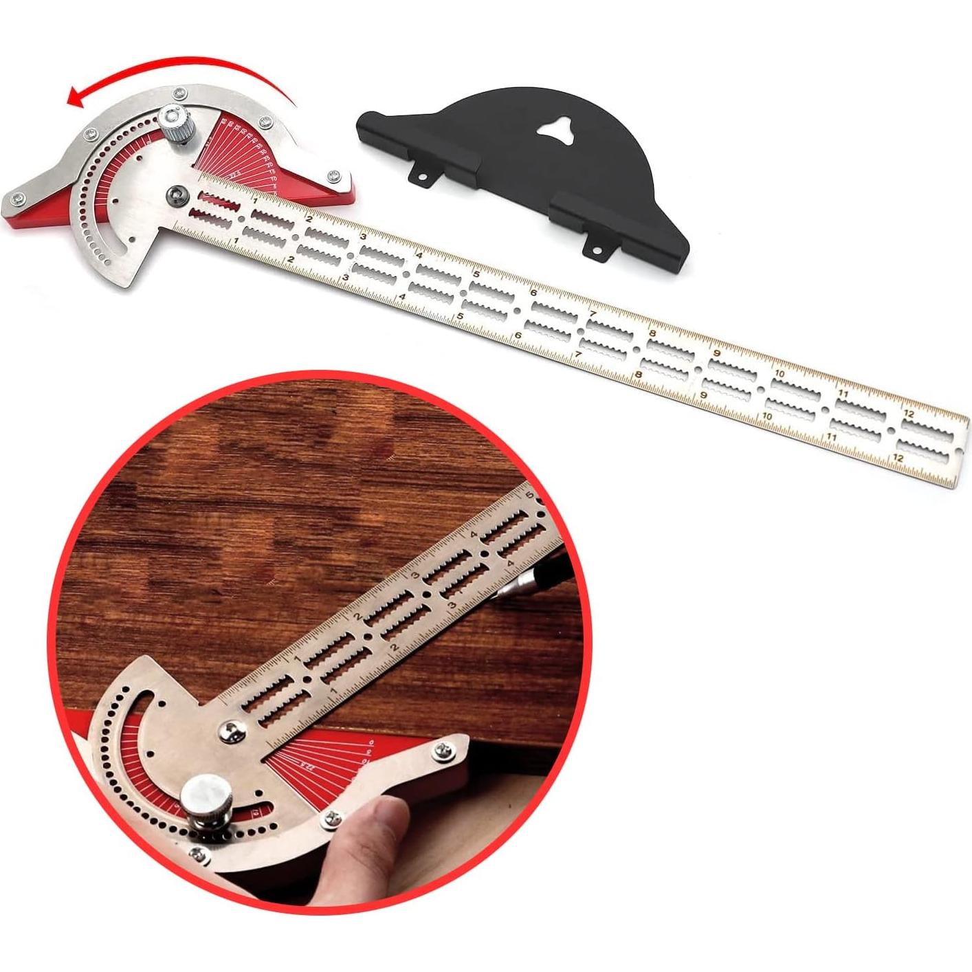 HTTMT- 8" Woodworker Edge Ruler 0-70°Adjustable Protractor Angle Finder Two Arm Carpentry Ruler Measure Layout Tool [P/N: ET-TOOL041-10-RAW]…