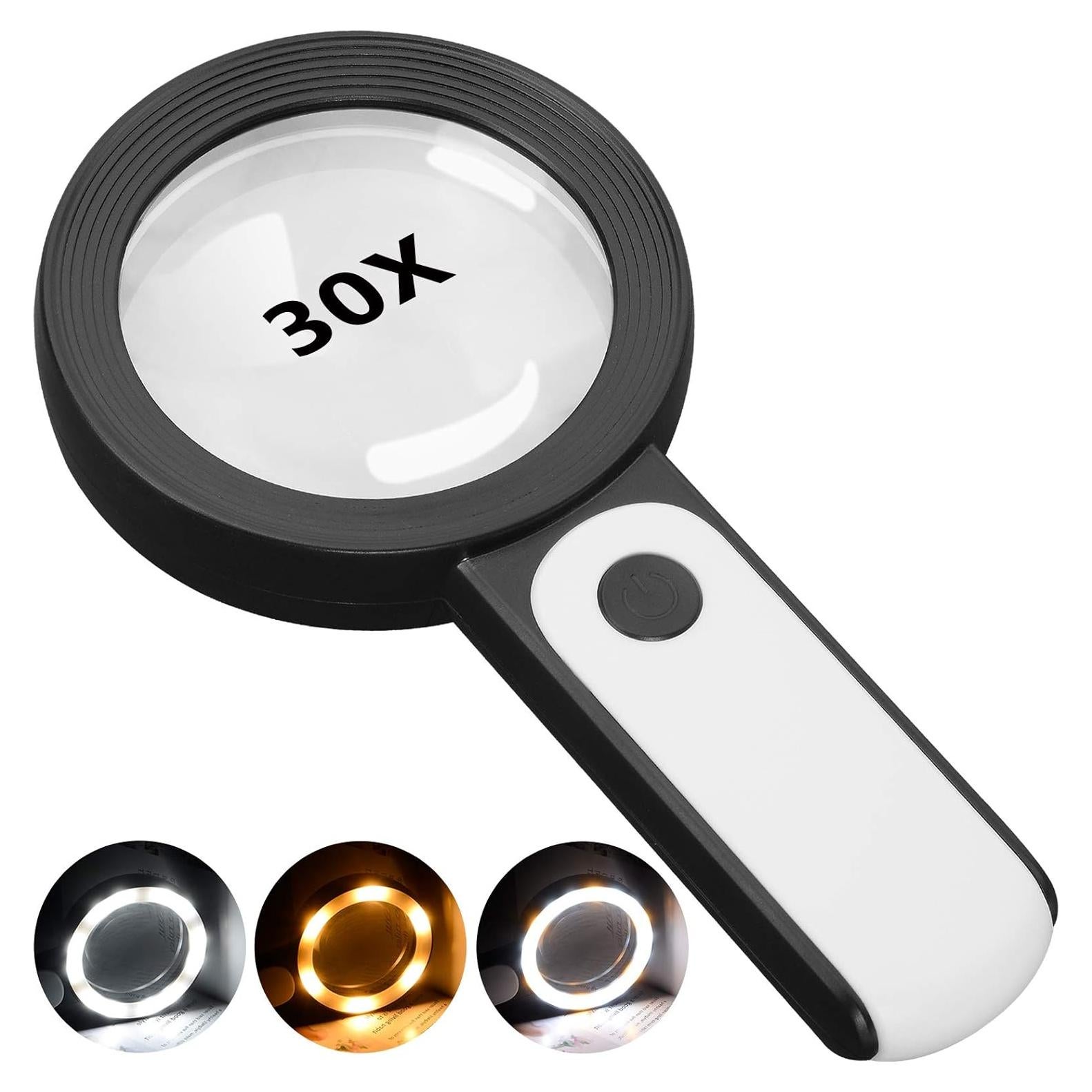 Lupa JMH 30X con Luz LED, 18 LEDs, Lente 8 cm para Lectura