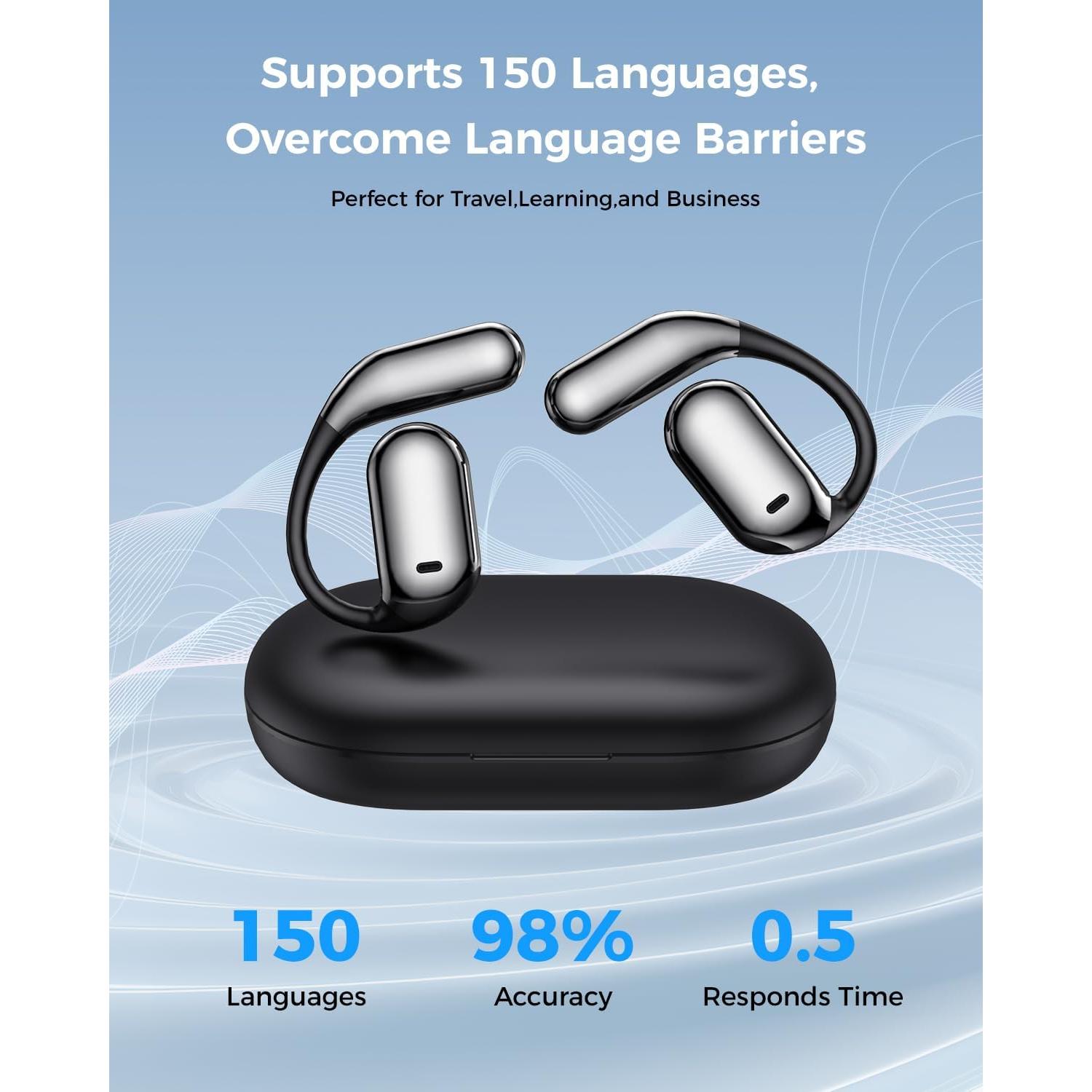 Auriculares Traductores AI Gruciso Q16, 150 Idiomas, HiFi, Negro