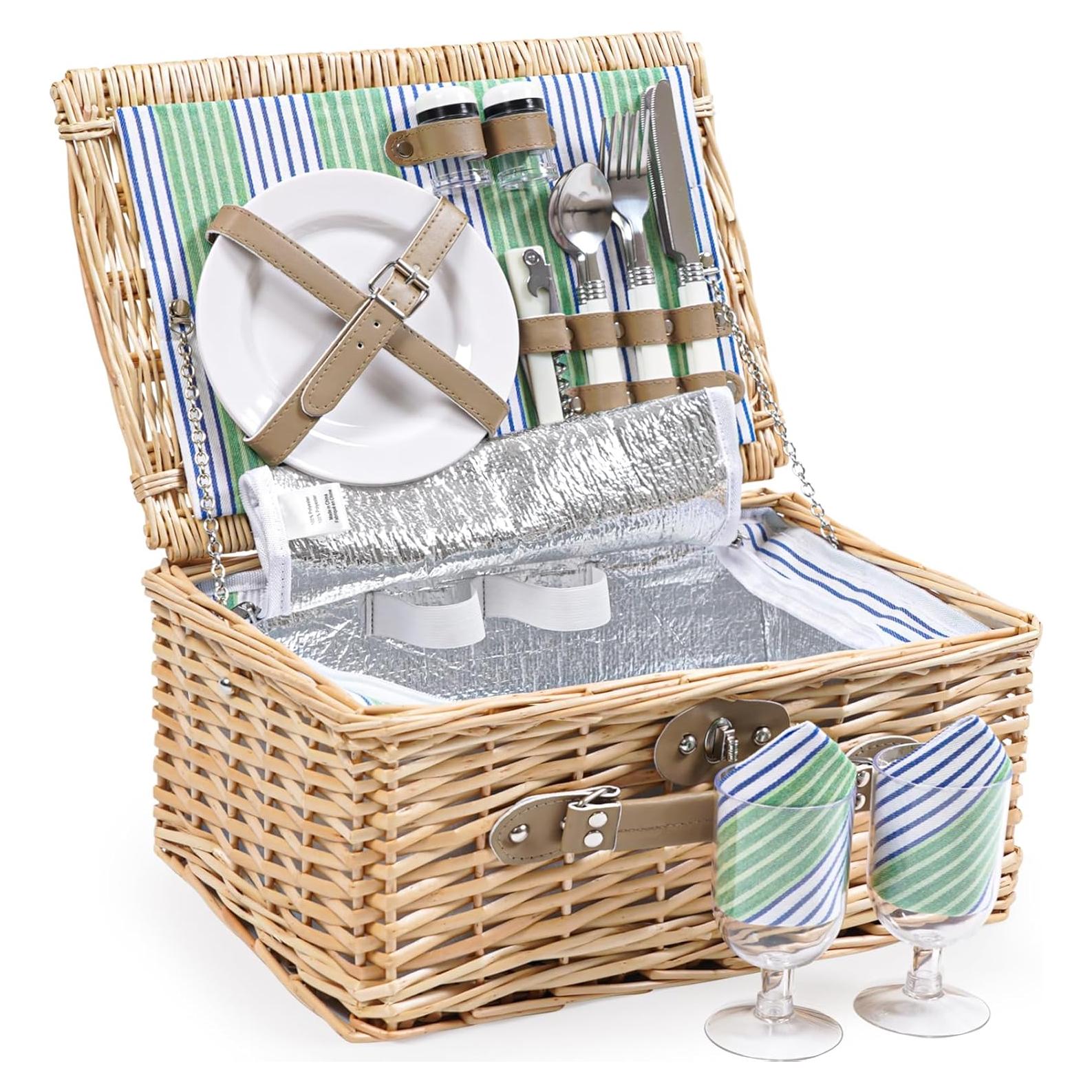 Cesta de Picnic de Mimbre ZORMY para 2 Personas con Aislamiento