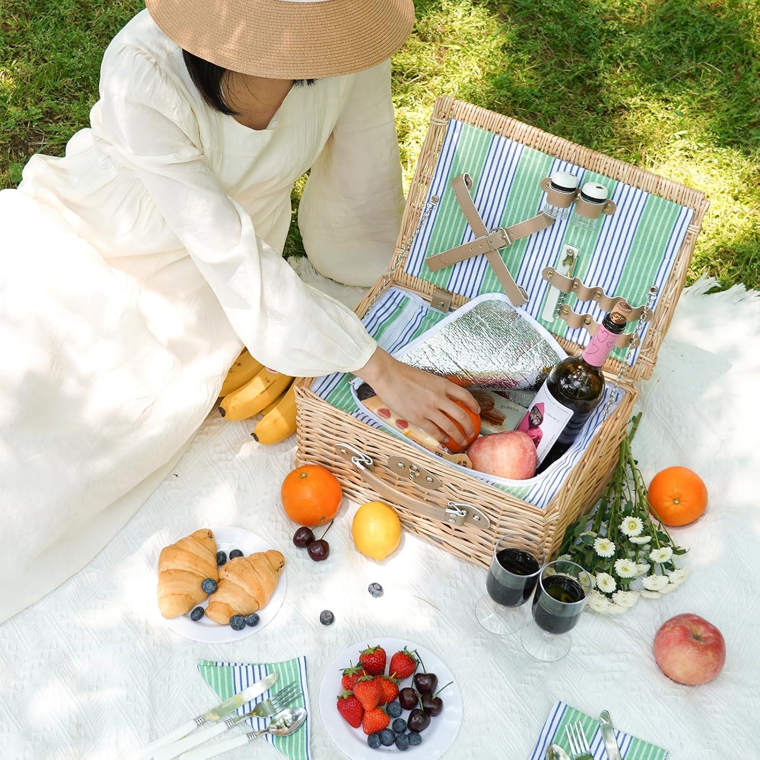Cesta de Picnic de Mimbre ZORMY para 2 Personas con Aislamiento