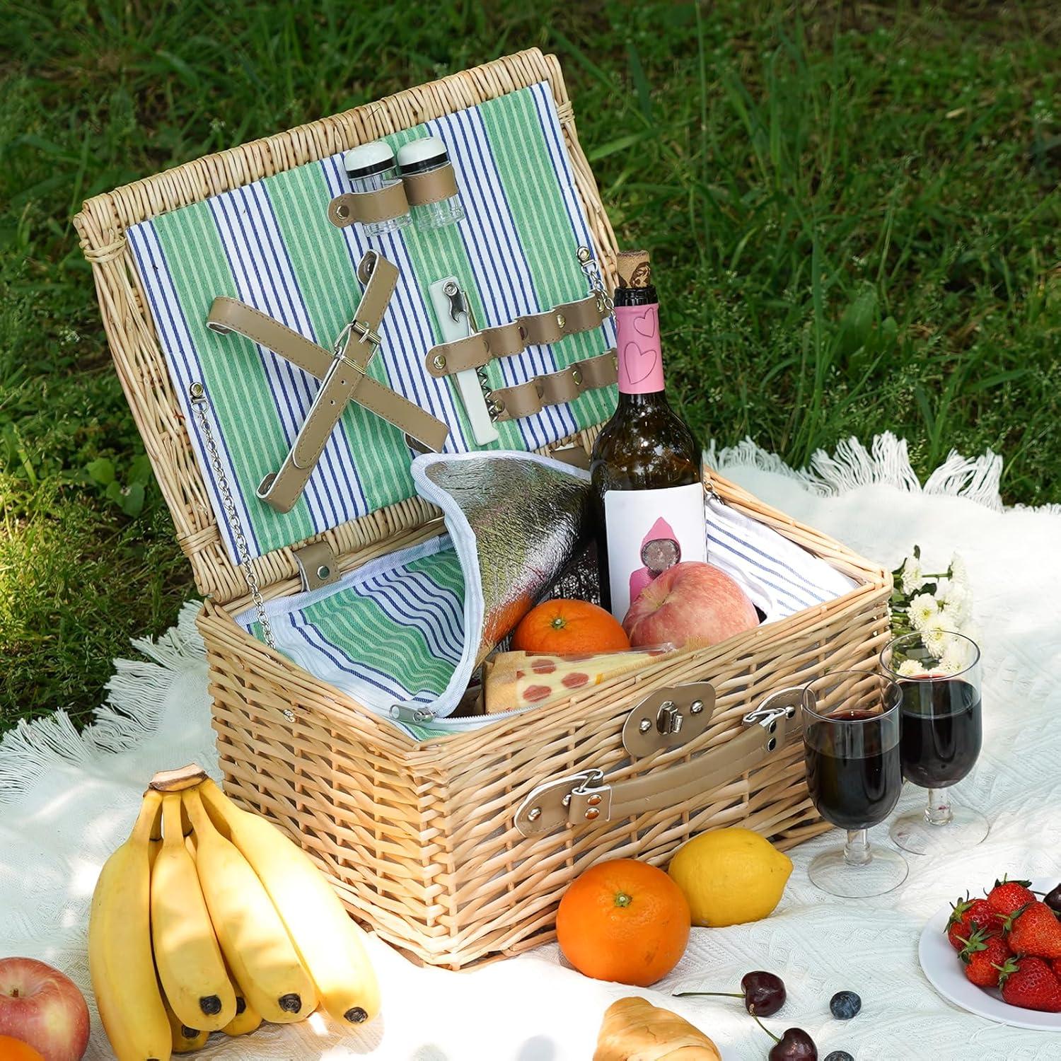 Cesta de Picnic de Mimbre ZORMY para 2 Personas con Aislamiento