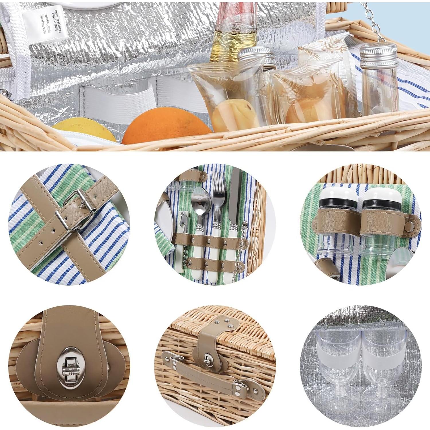 Cesta de Picnic de Mimbre ZORMY para 2 Personas con Aislamiento