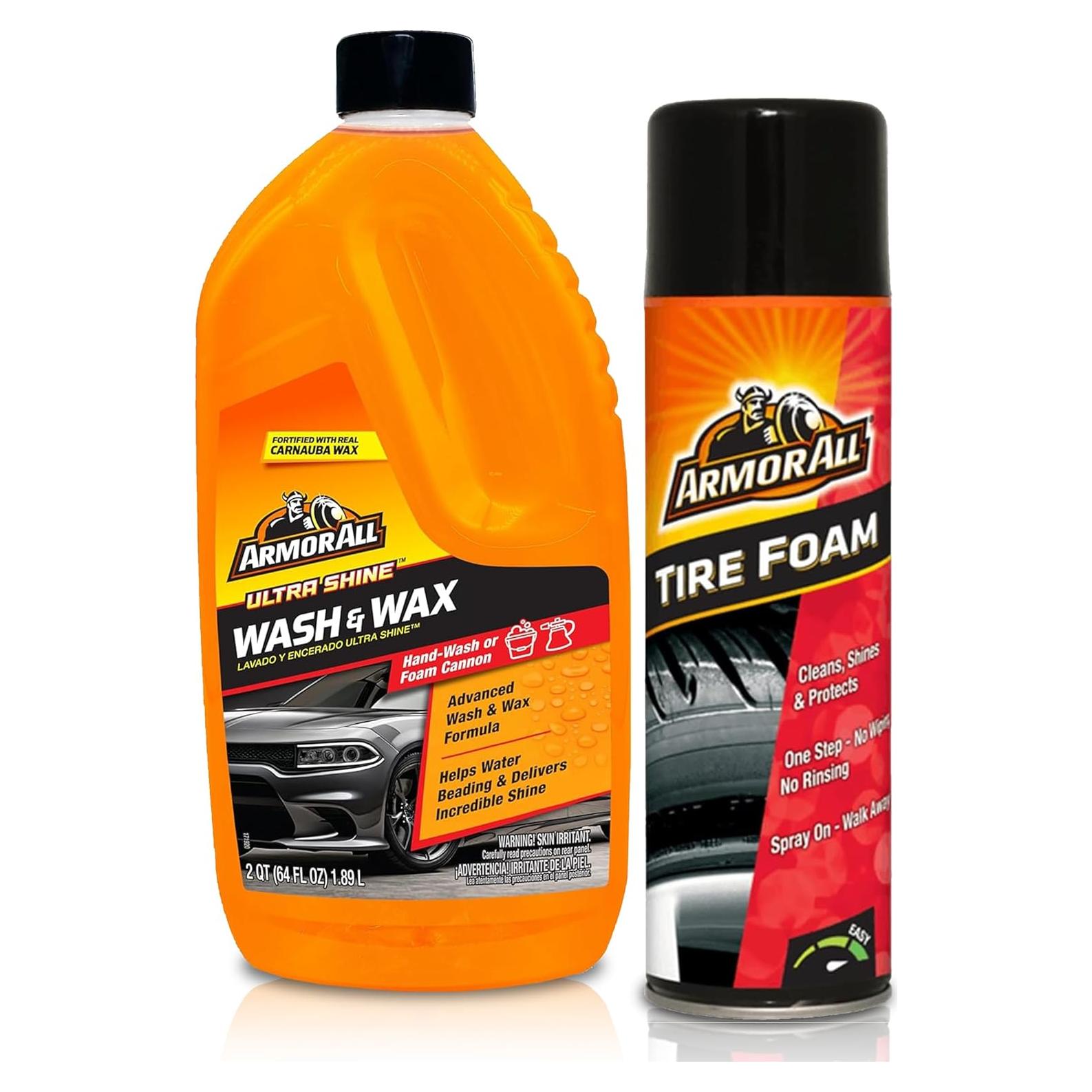 Armor All Ultra Shine Lavado y Cera 1.89 L + Limpiador Neumáticos 12 Latas