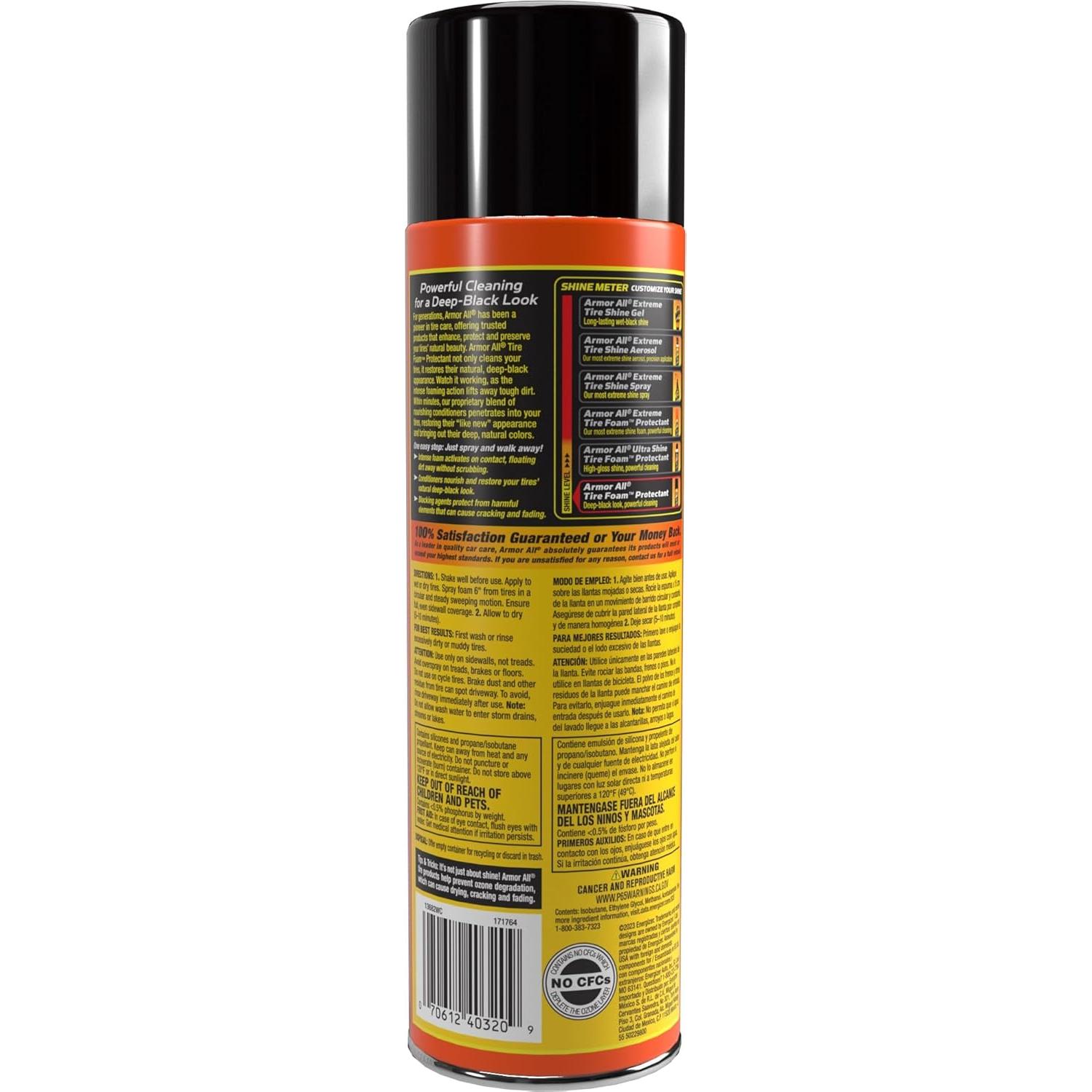 Armor All Ultra Shine Lavado y Cera 1.89 L + Limpiador Neumáticos 12 Latas