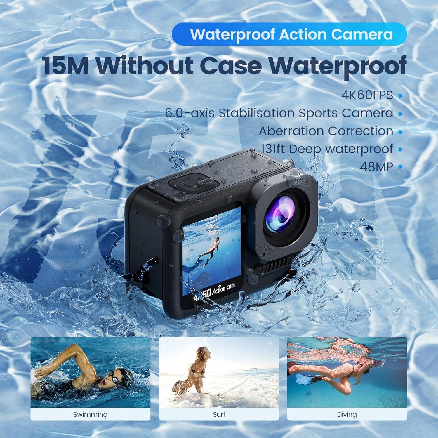 Cámara de Acción Camlance Q60 4K 60FPS 48MP Impermeable 15M