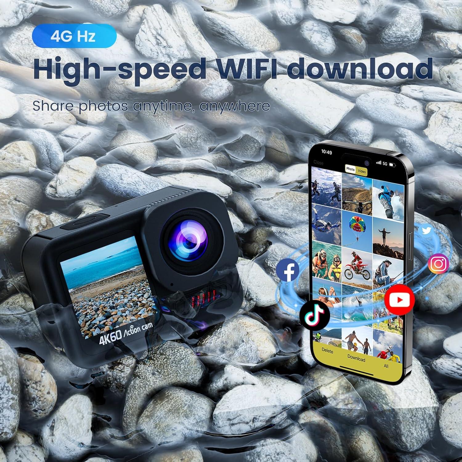 Cámara de Acción Camlance Q60 4K 60FPS 48MP Impermeable 15M