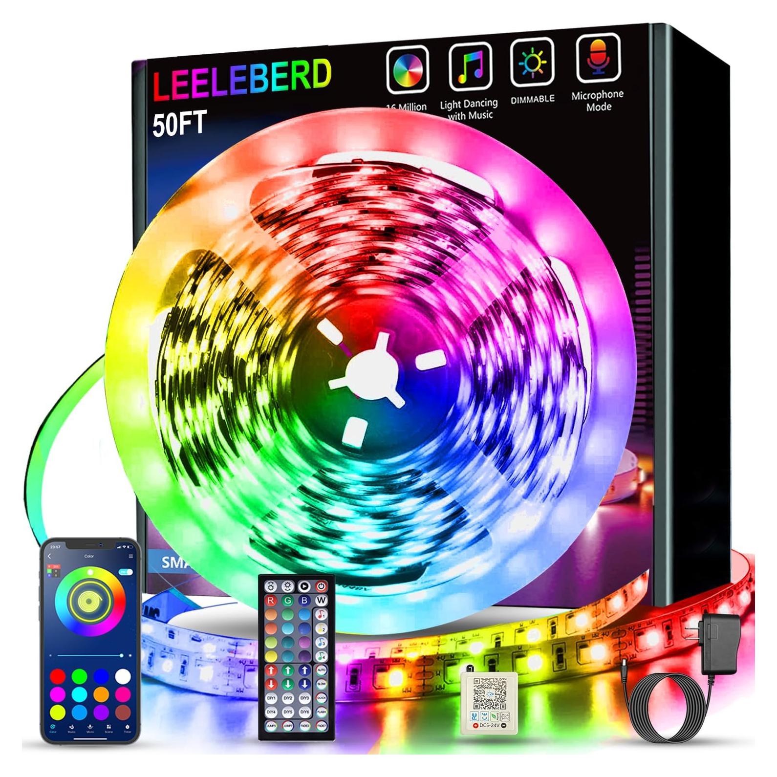 Tira de Luces LED 50 pies Leeleberd RGB Control APP