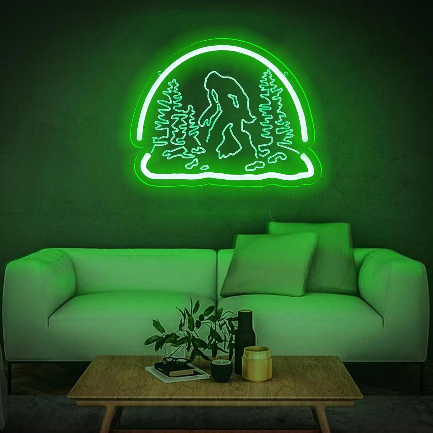 Luz de Neón Bigfoot Sasquatch Verde 33x33 cm para Decoración