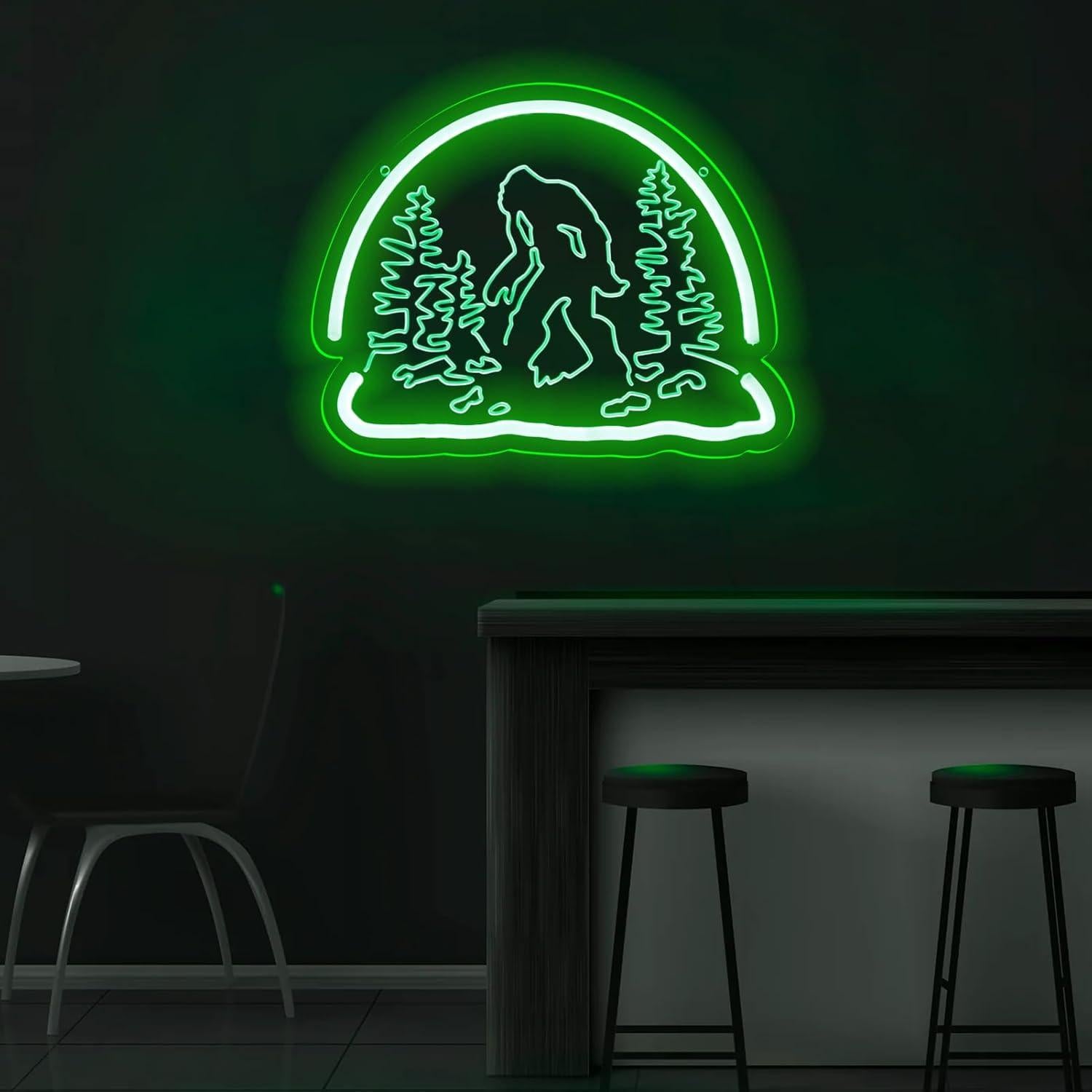 Luz de Neón Bigfoot Sasquatch Verde 33x33 cm para Decoración