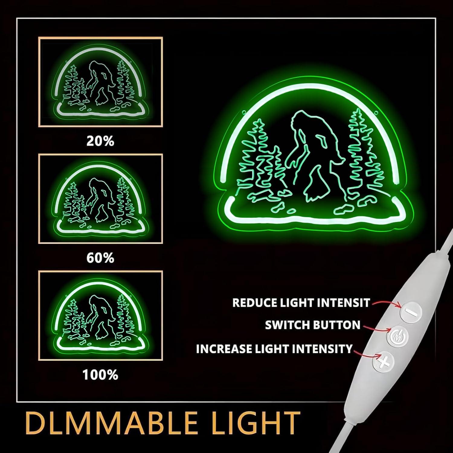 Luz de Neón Bigfoot Sasquatch Verde 33x33 cm para Decoración