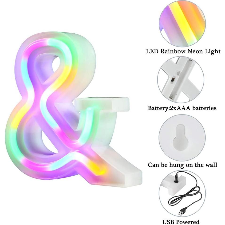 Luces de Letras de Neón WARMTHOU 26 Alfabeto Coloridas USB