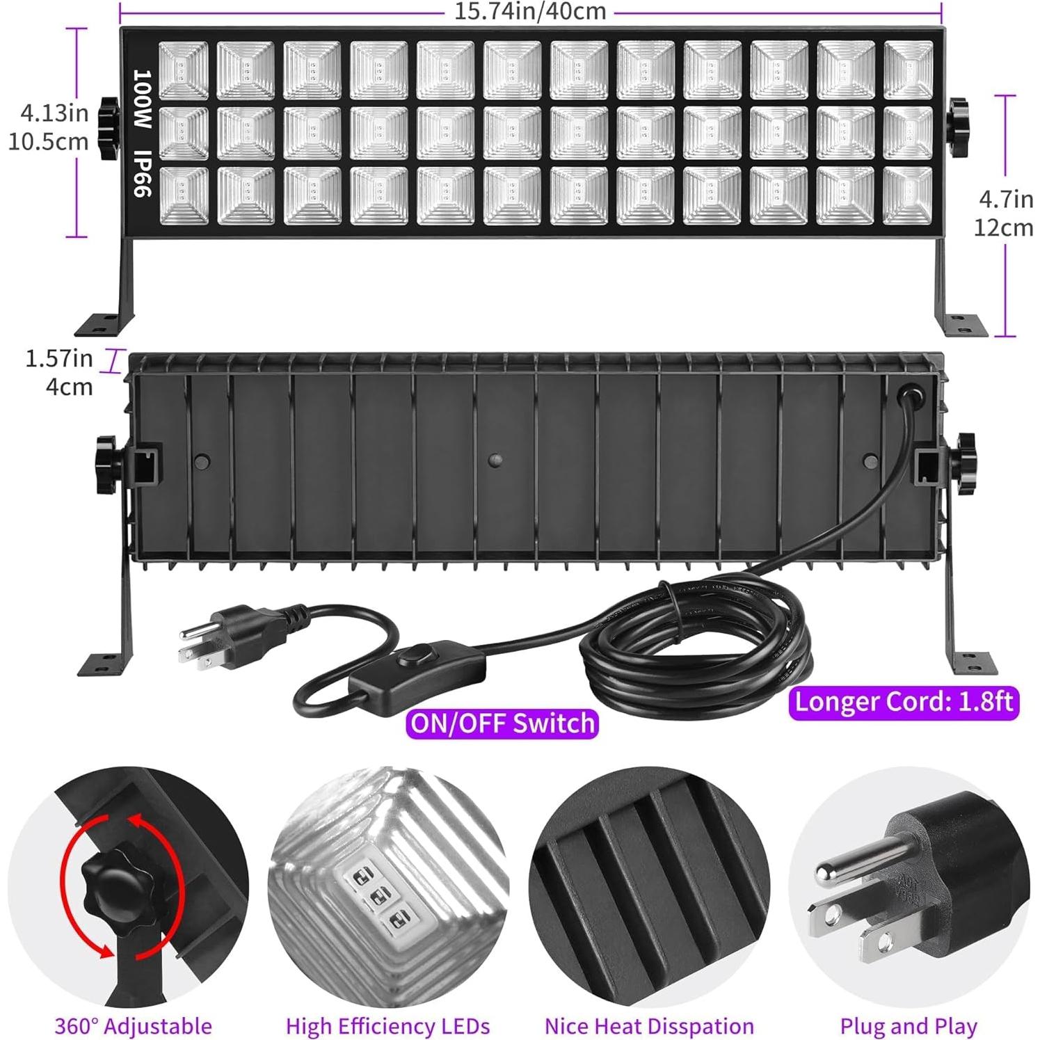 Barra de luz negra LED 100W THECHAM 104 LEDs 385-400nm