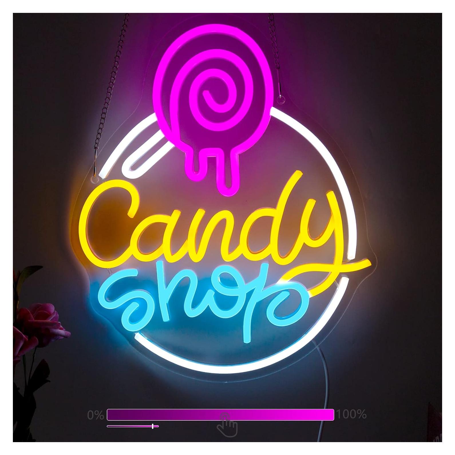 Cartel de Neón LED Regulable Moodlion Tienda de Dulces 32x38 cm