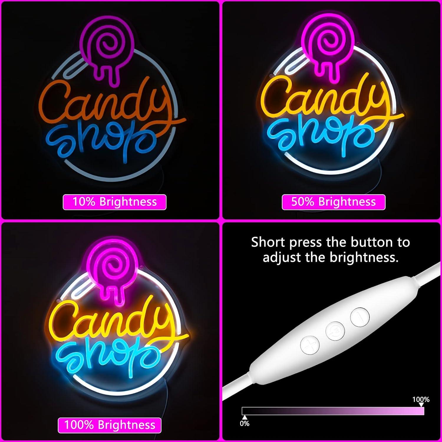 Cartel de Neón LED Regulable Moodlion Tienda de Dulces 32x38 cm