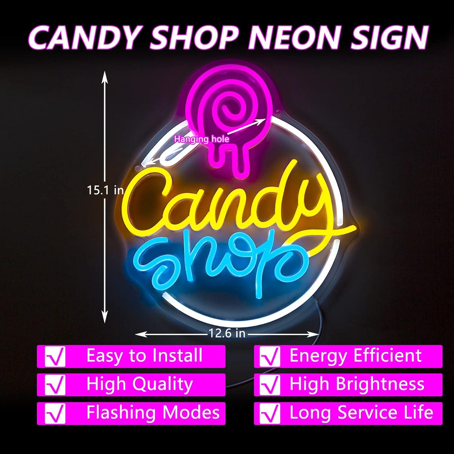 Cartel de Neón LED Regulable Moodlion Tienda de Dulces 32x38 cm