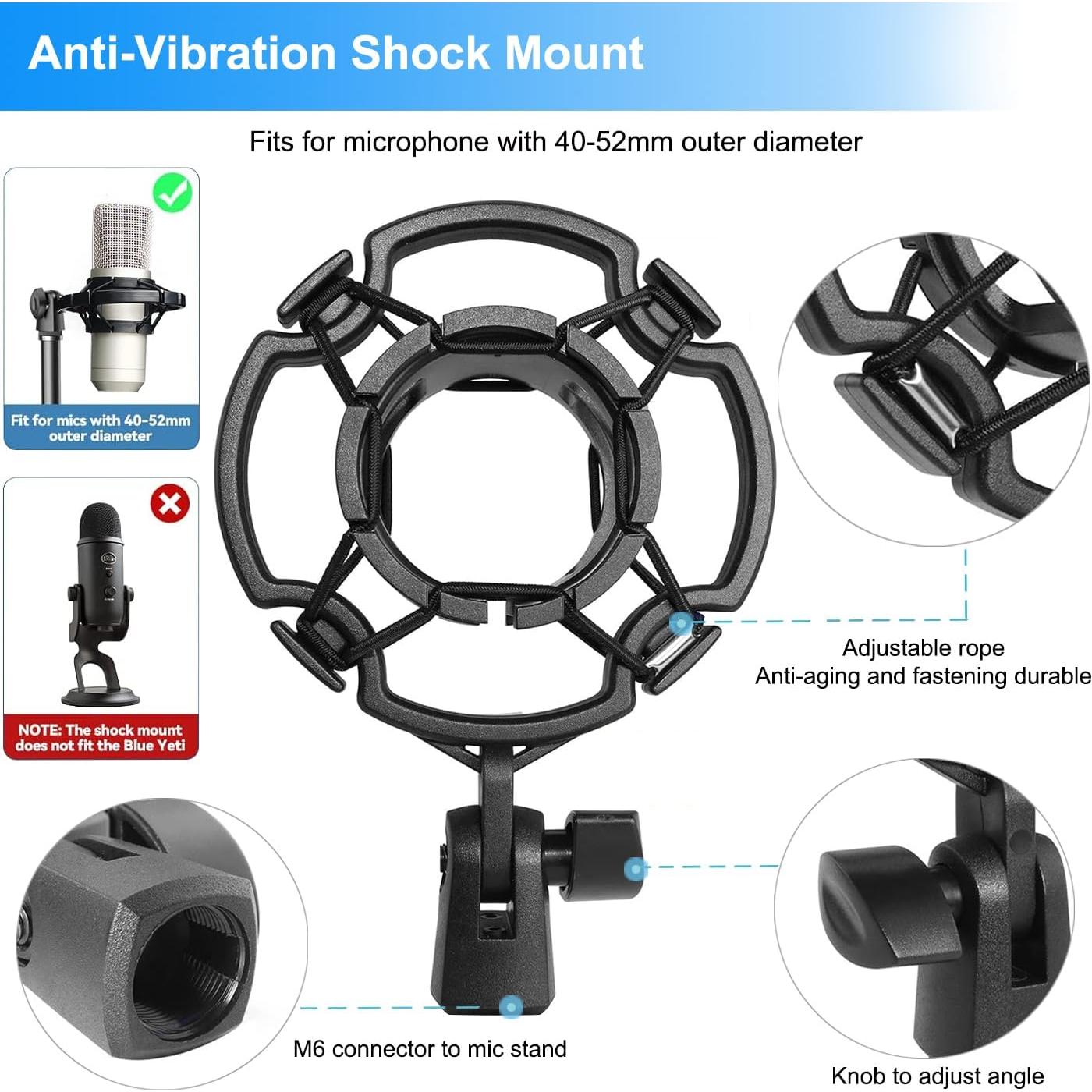 Soporte de Micrófono de Escritorio JCWINY Ajustable con Filtro Antipop