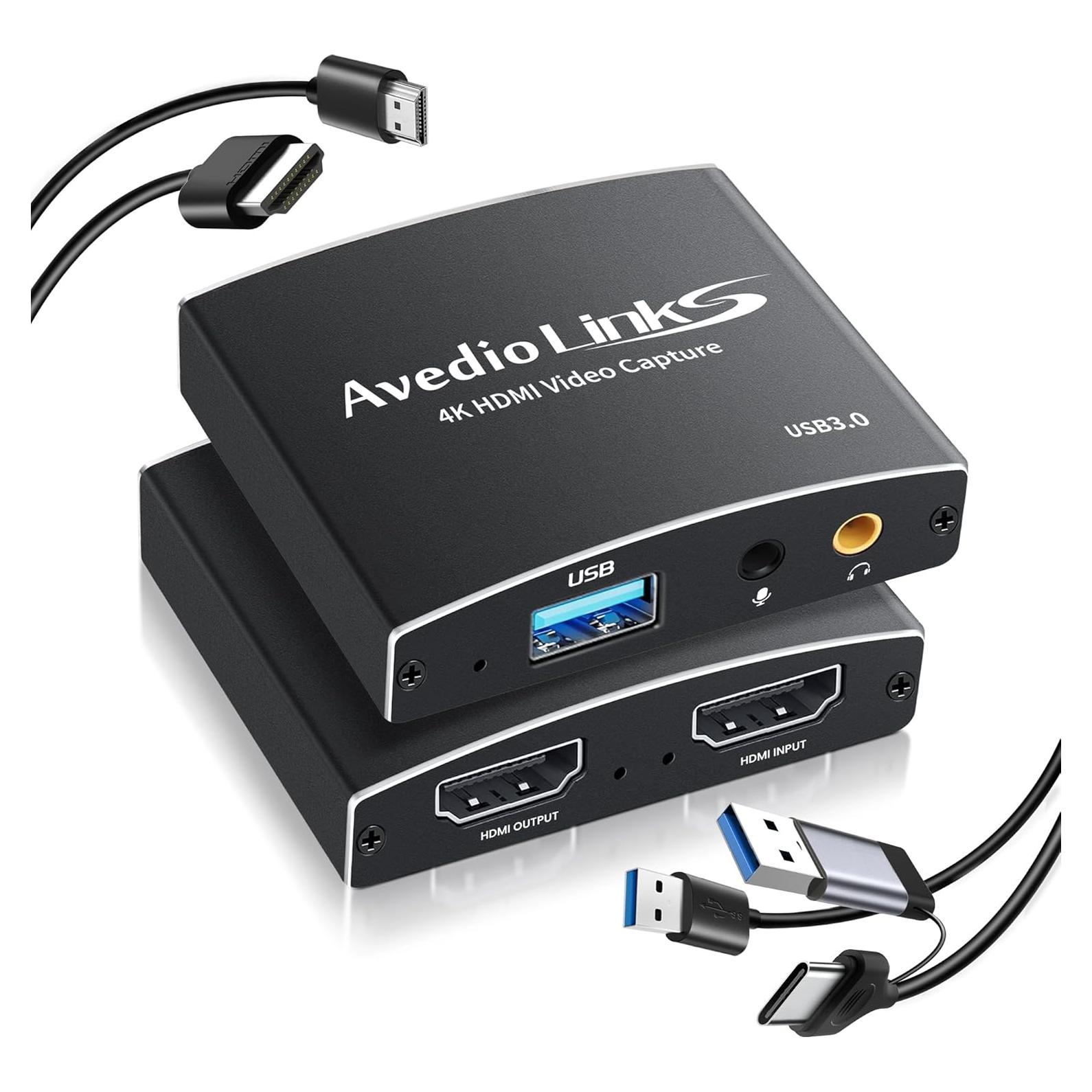 4K HDMI Video Capture Card, avedio links Video Capture Card 1080P 60FPS,USB C/A 3.0 Game Capture Card for Streaming Works for PS5 PC Switch Camera OBS (Black)