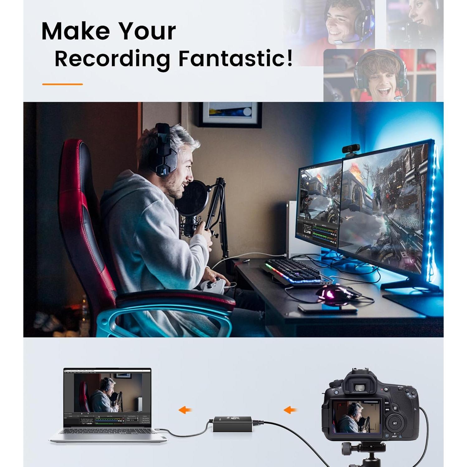 4K HDMI Video Capture Card, avedio links Video Capture Card 1080P 60FPS,USB C/A 3.0 Game Capture Card for Streaming Works for PS5 PC Switch Camera OBS (Black)