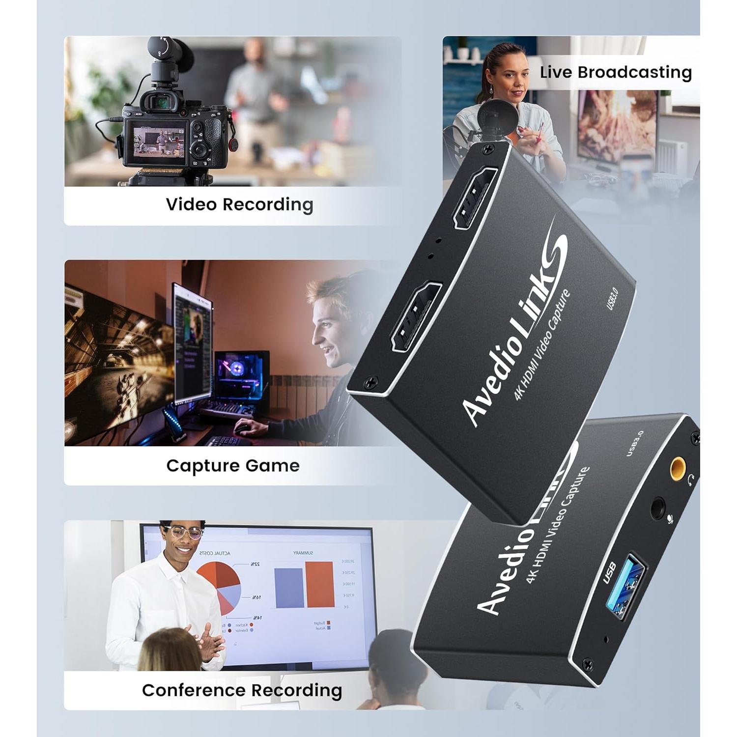 4K HDMI Video Capture Card, avedio links Video Capture Card 1080P 60FPS,USB C/A 3.0 Game Capture Card for Streaming Works for PS5 PC Switch Camera OBS (Black)