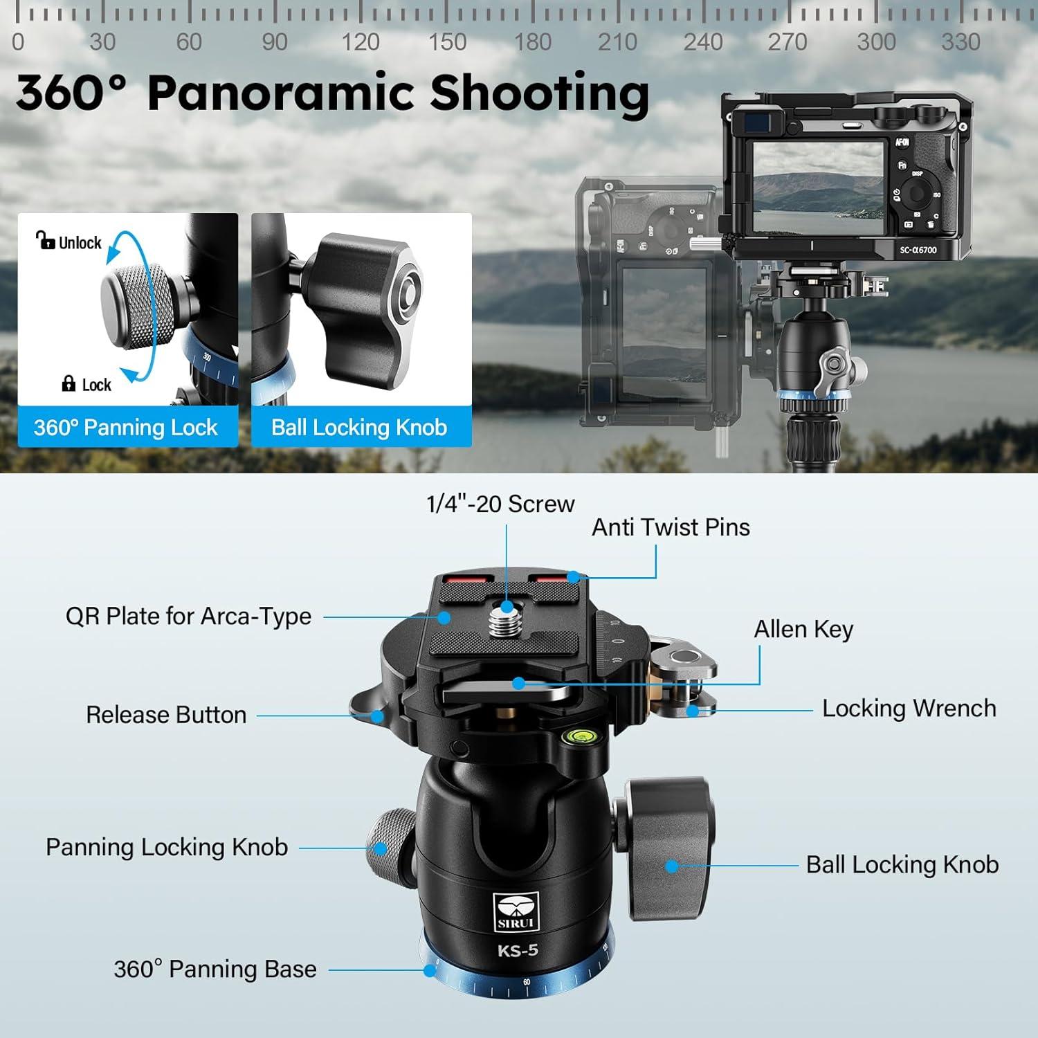 Trípode de Viaje SIRUI AM-025K+KS-5 Fibra de Carbono 140 cm