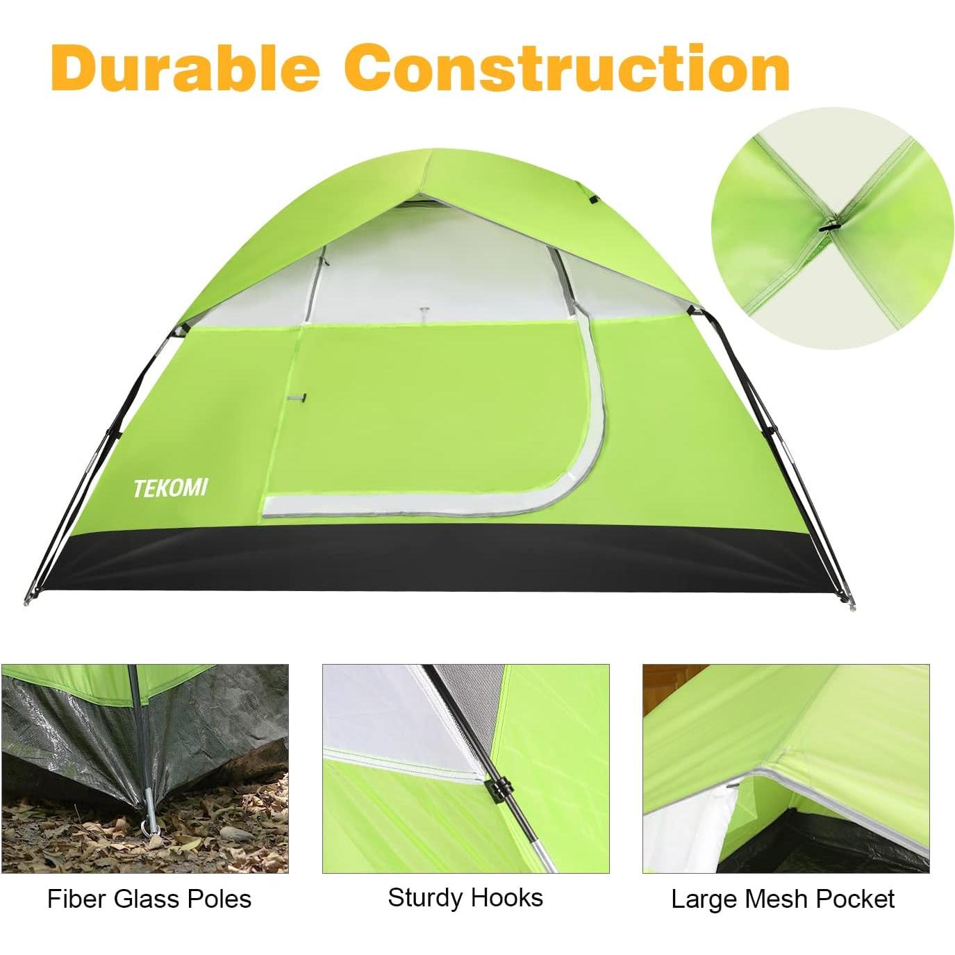 Carpa de Camping TEKOMI 5 Personas Impermeable Verde 2.4x2.1m