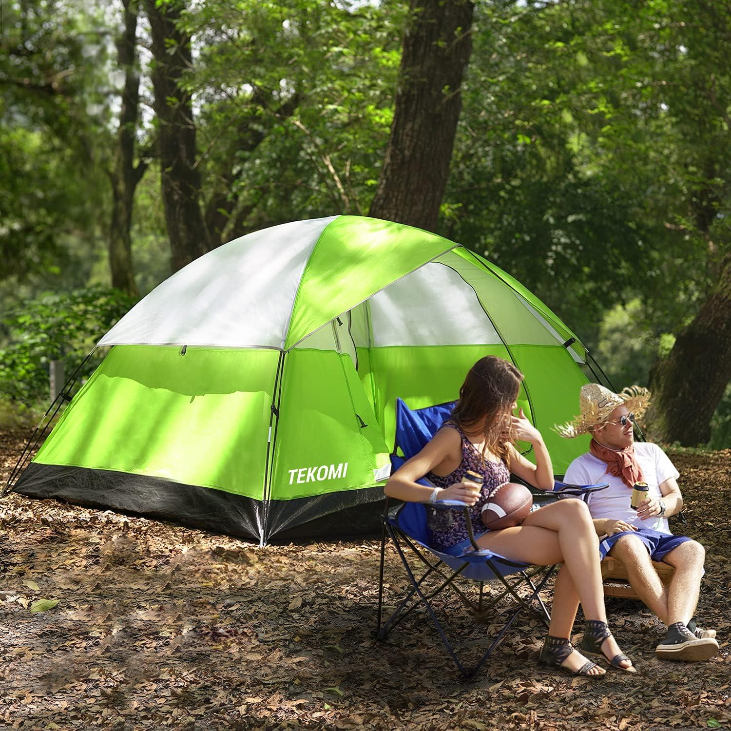 Carpa de Camping TEKOMI 5 Personas Impermeable Verde 2.4x2.1m