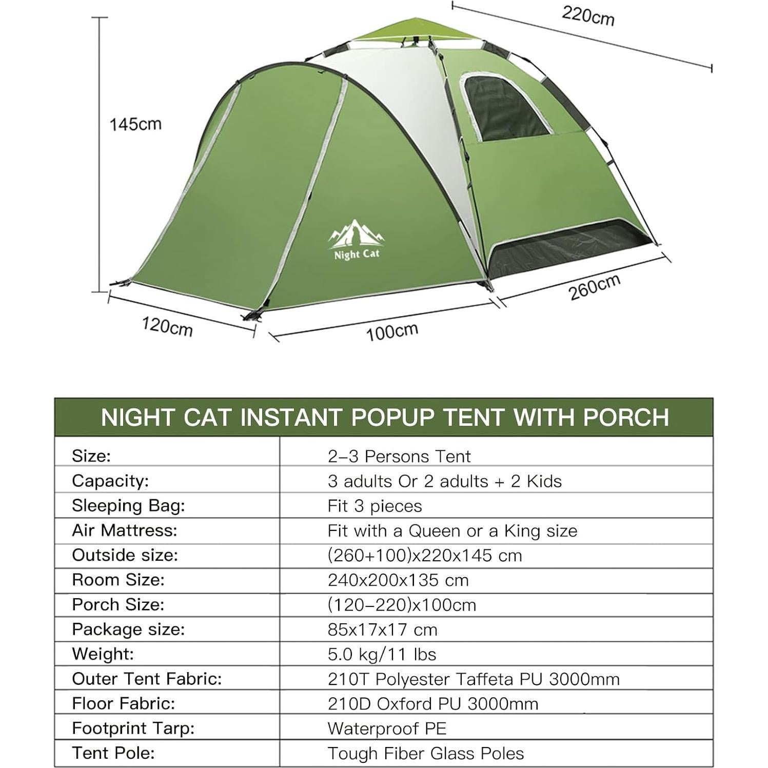 Tienda de Camping Night Cat US-ZP-33-AGN para 3 Personas