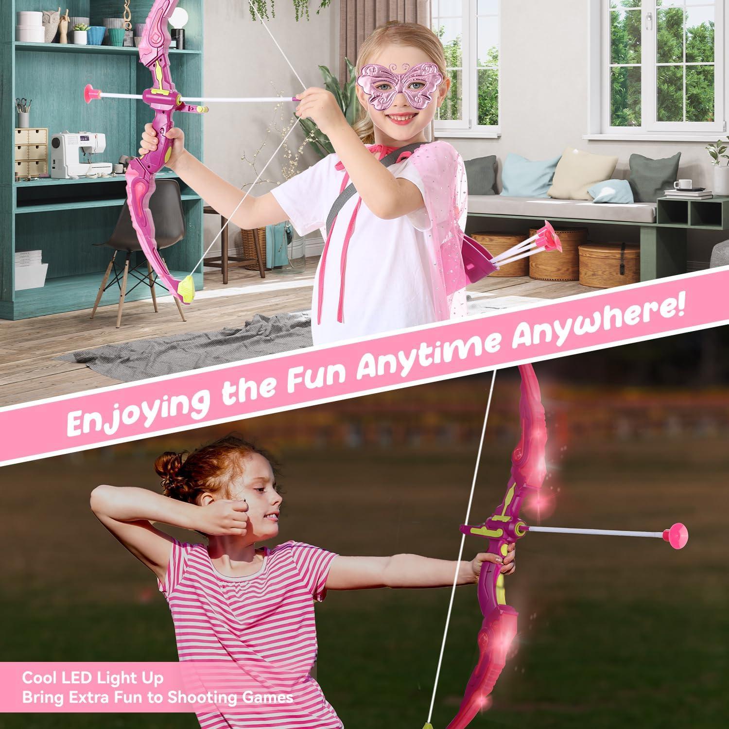 Conjunto de arco y flecha VGOFUN con luces LED y capa de princesa