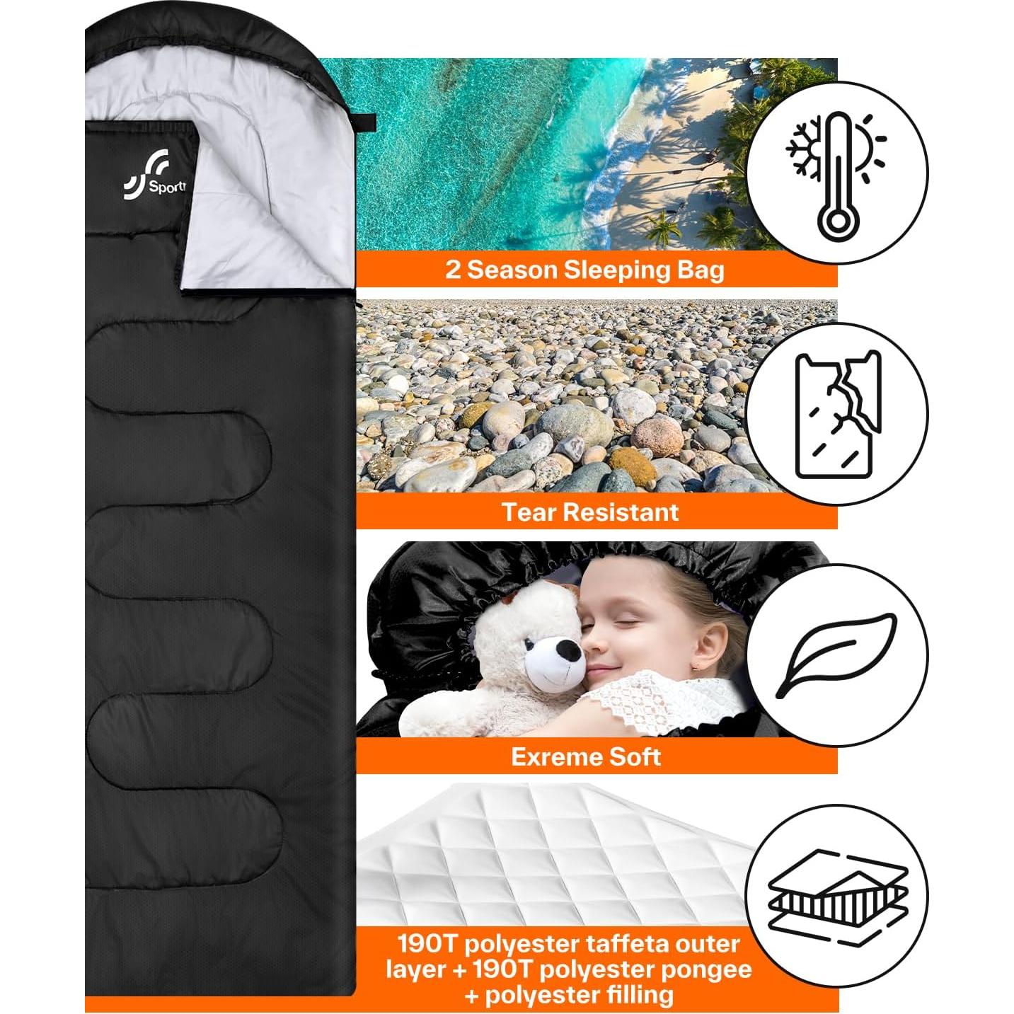 Saco de dormir Sportneer 3 estaciones 1.3 kg negro