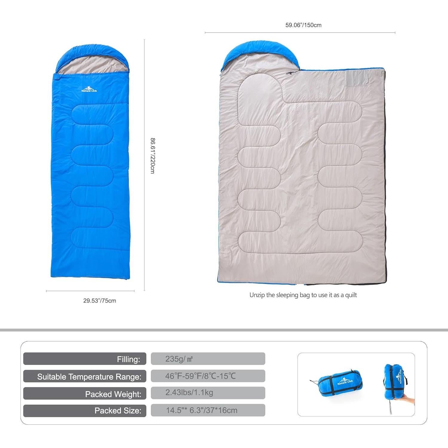 Saco de dormir Nature Link Zoysia-002 220x75cm 1.2kg Verde