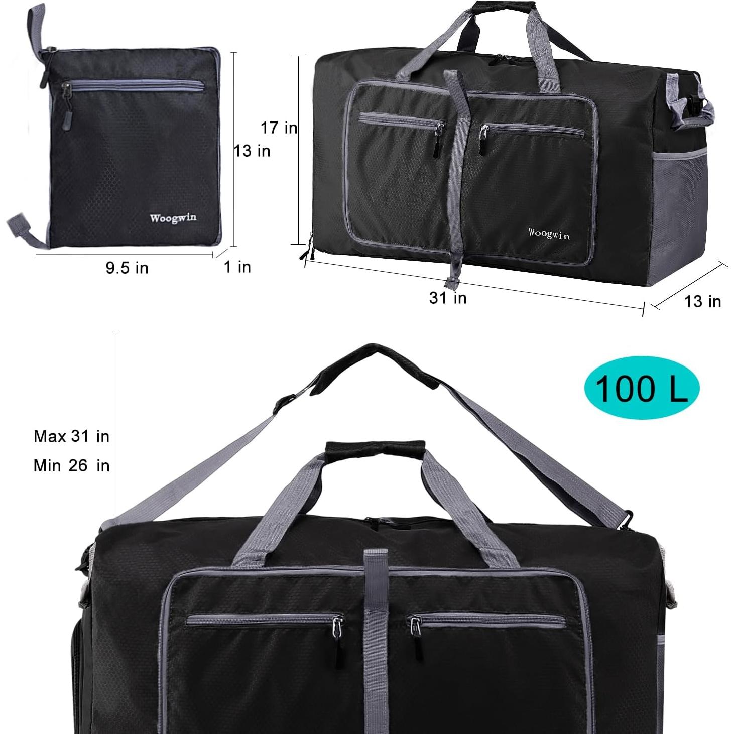 Bolsa de Viaje Plegable Impermeable Woogwin 100L Negra